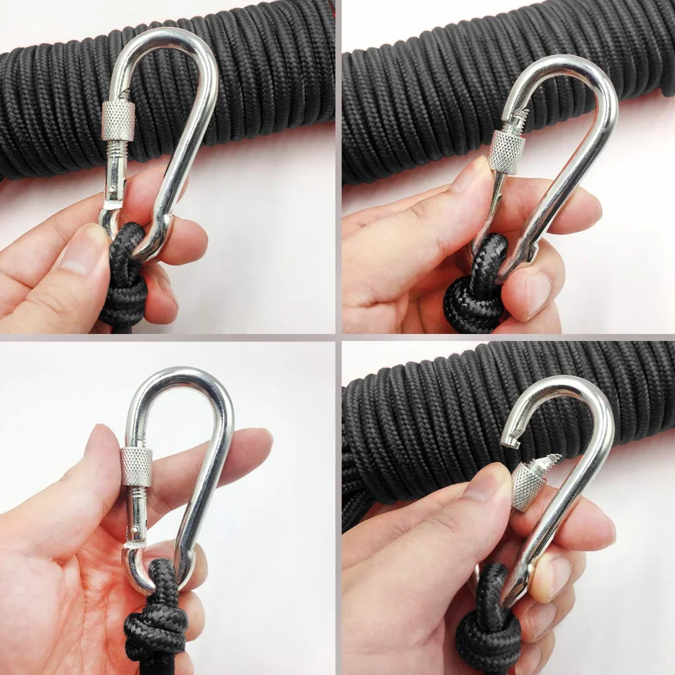 UTOMAG Corde en Nylon avec 2 Fermoir à Ressort - Corde Tressée de 20 Mètres, Multifonctionnelle pour la Pêche Magnétique, la Fixation de Charges et Le Séchage du Linge (Diamètre 6mm, Noir)