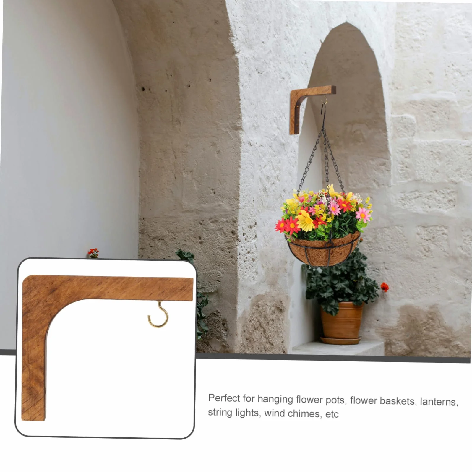 Crochet Mural Bois pour Plantes Suspension Support Mural Élégant pour Décoration Intérieure et Extérieure