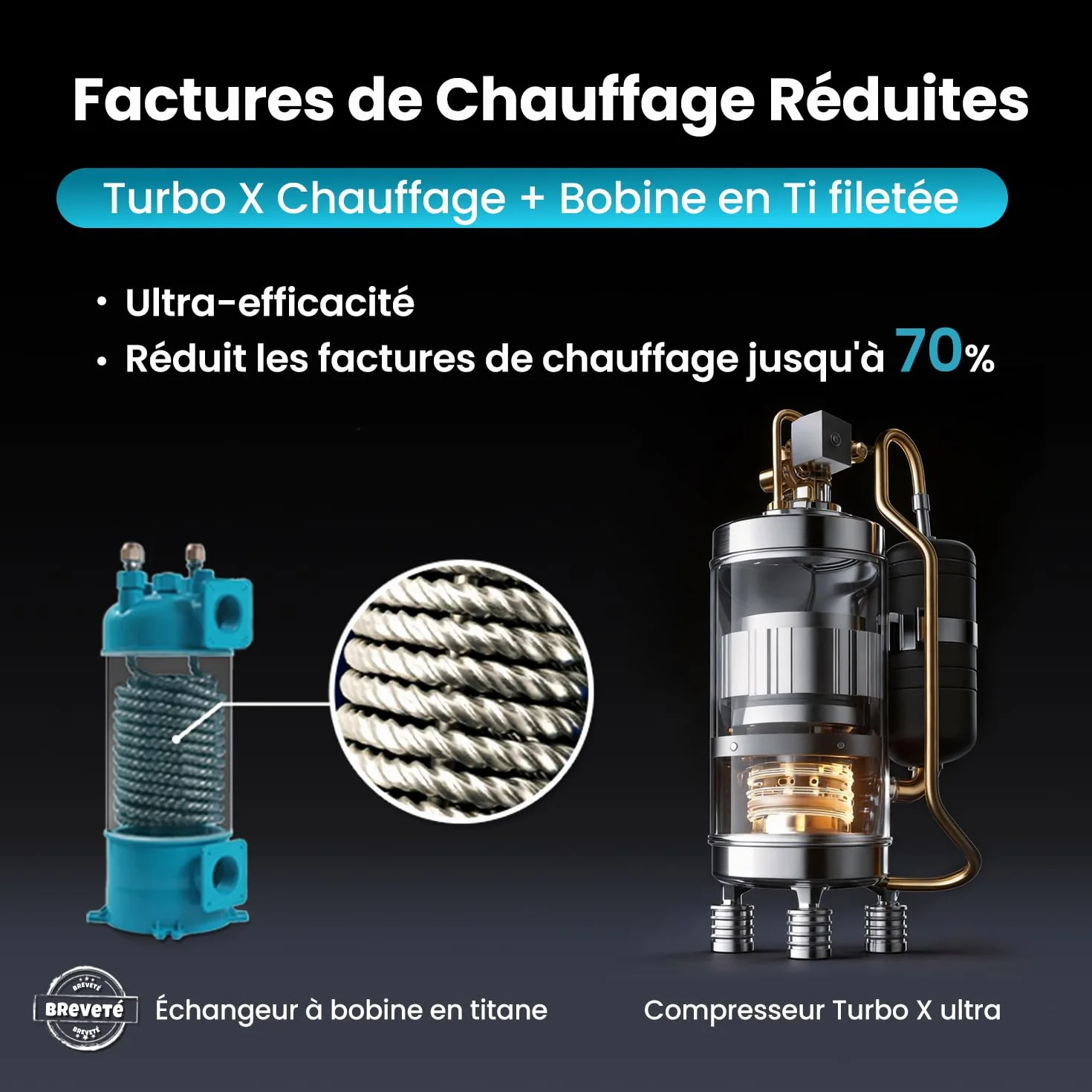 ECOPOOLTECH Pompe à Chaleur Piscine Hors Sol 30 000 l - 3,9 KW Chauffage Marron