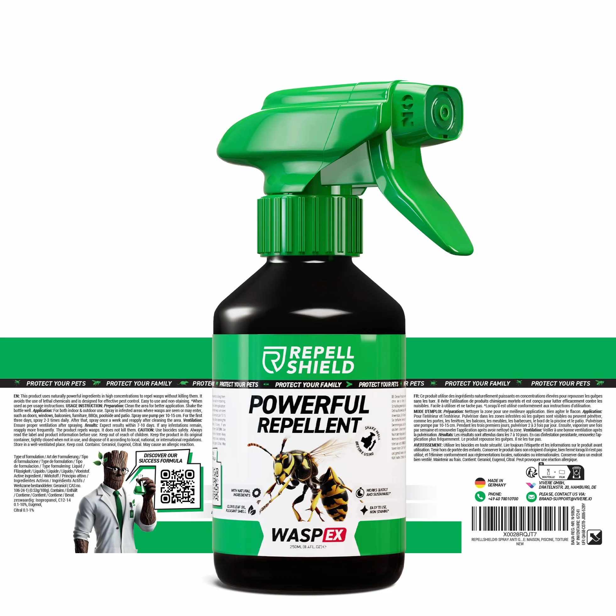 RepellShield® Anti Guepe Spray 250ml Barrière Répulsive Citronnelle Géraniol Anti Guepes Frelons Exterieur