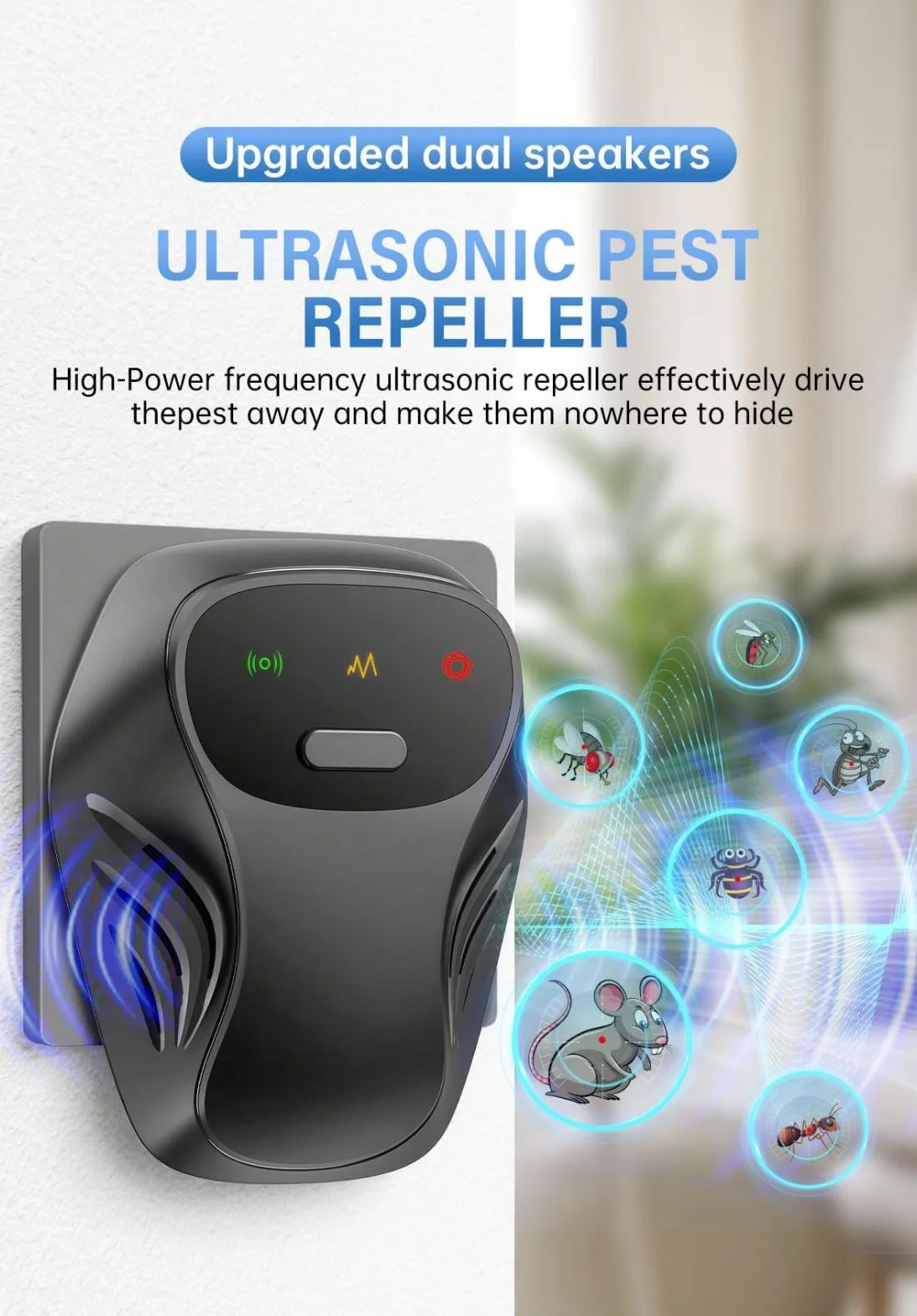 Générique Répulsif Ultrason Triple Fréquence Variable Anti-rongeurs Insectes Souris Rats Moustiques Fourmis Araignées