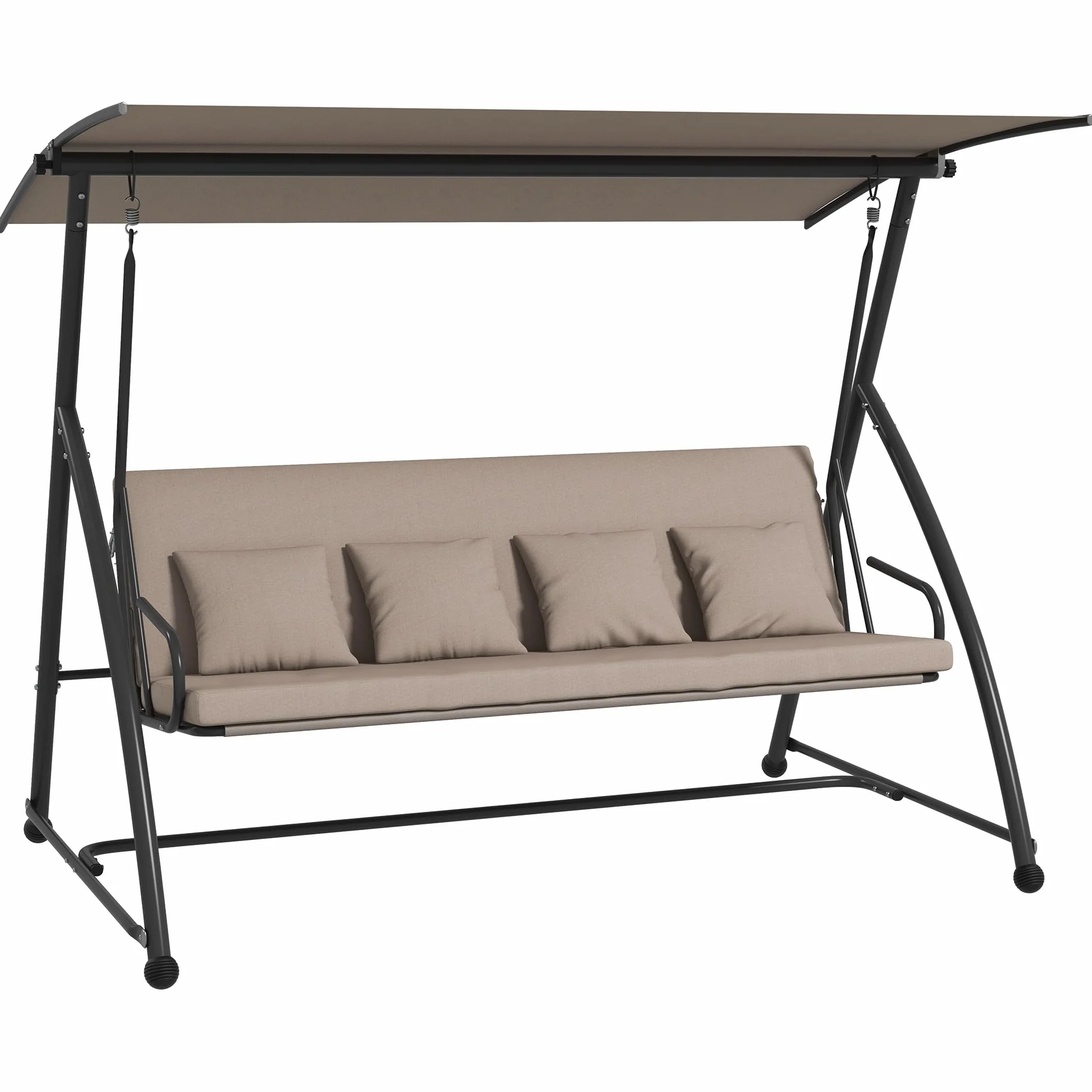 Outsunny Balancelle de Jardin 3 Places Convertible Toit Inclinaison Réglable 218x120x168 cm Marron Clair