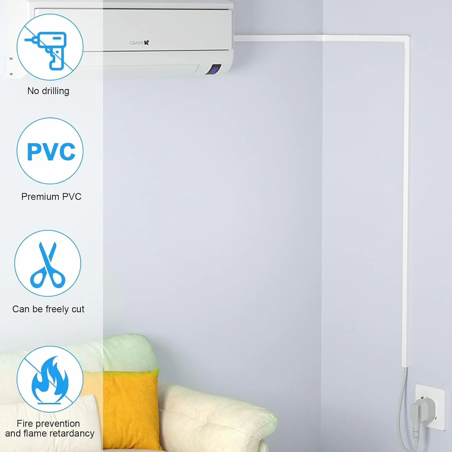 Goulotte autocollante en PVC de 10 m, blanche, flexible et adaptable, élégante pour une pose propre des câbles pour la maison et le bureau, 10 m, 25 x 16 mm, 10 x 1 m