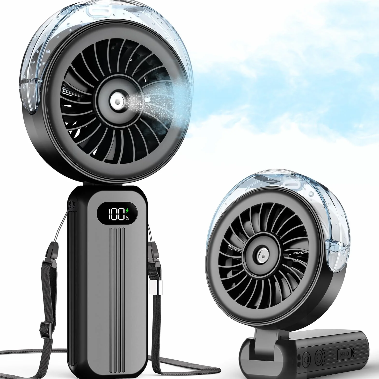 Otlonpe Ventilateur brumisateur portable 4000 mAh rechargeable haute vitesse