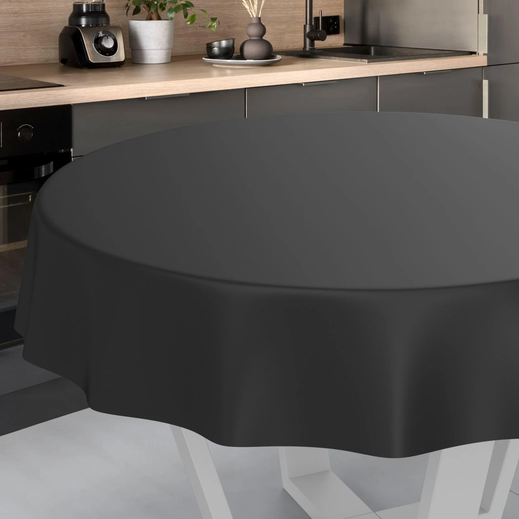 Nappe en Toile cirée Lavable Ronde 140 cm Noire pour Table de Jardin