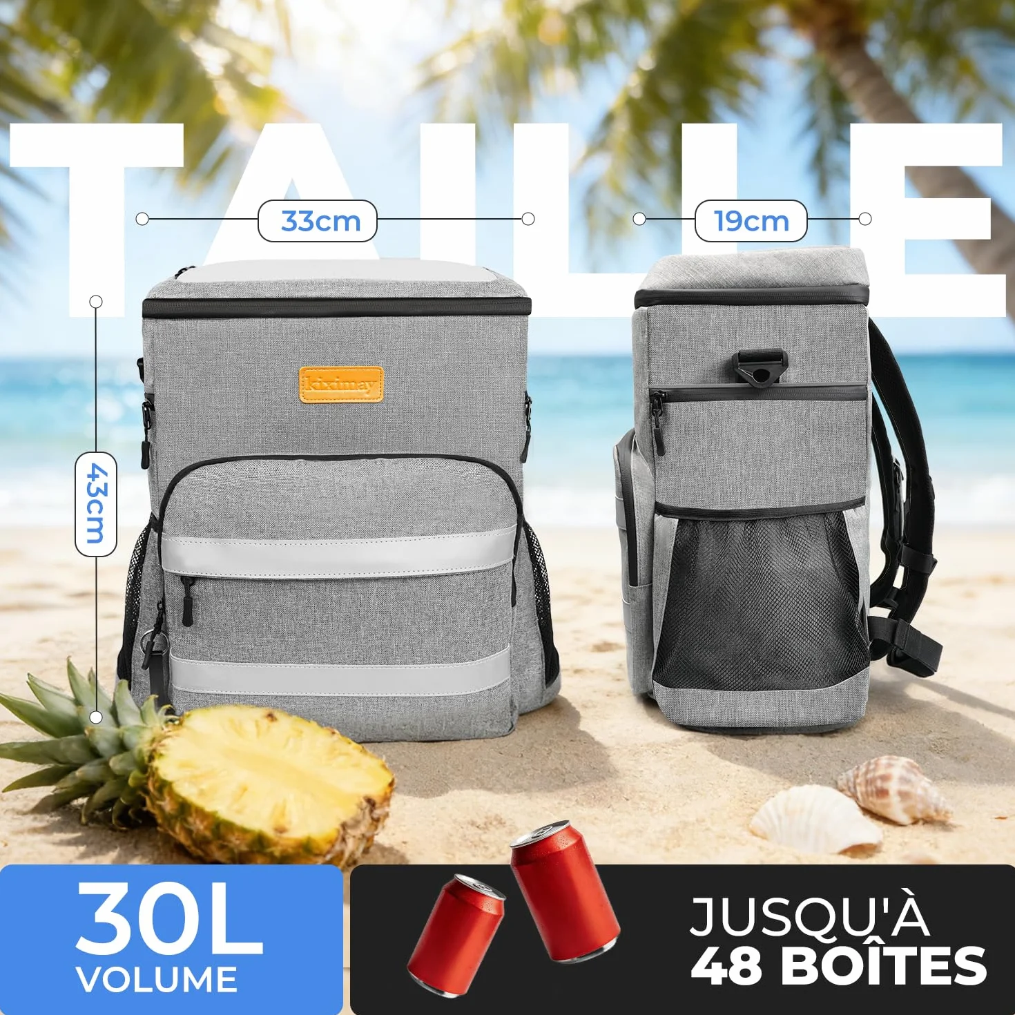 Sac à Dos Isotherme 30L Pliable Imperméable Gris