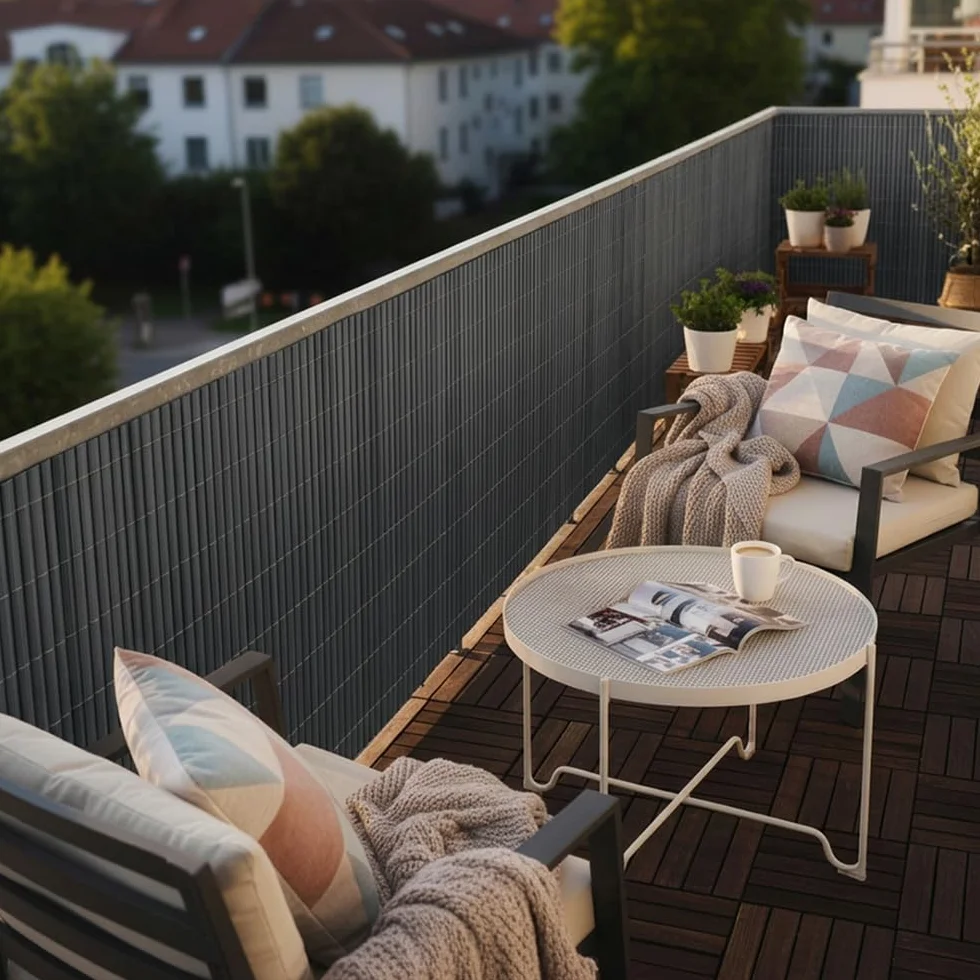 Mazovia Cache Balcon PVC 150x500 cm Gris sans Percer Résistant aux Intempéries UV Moderne