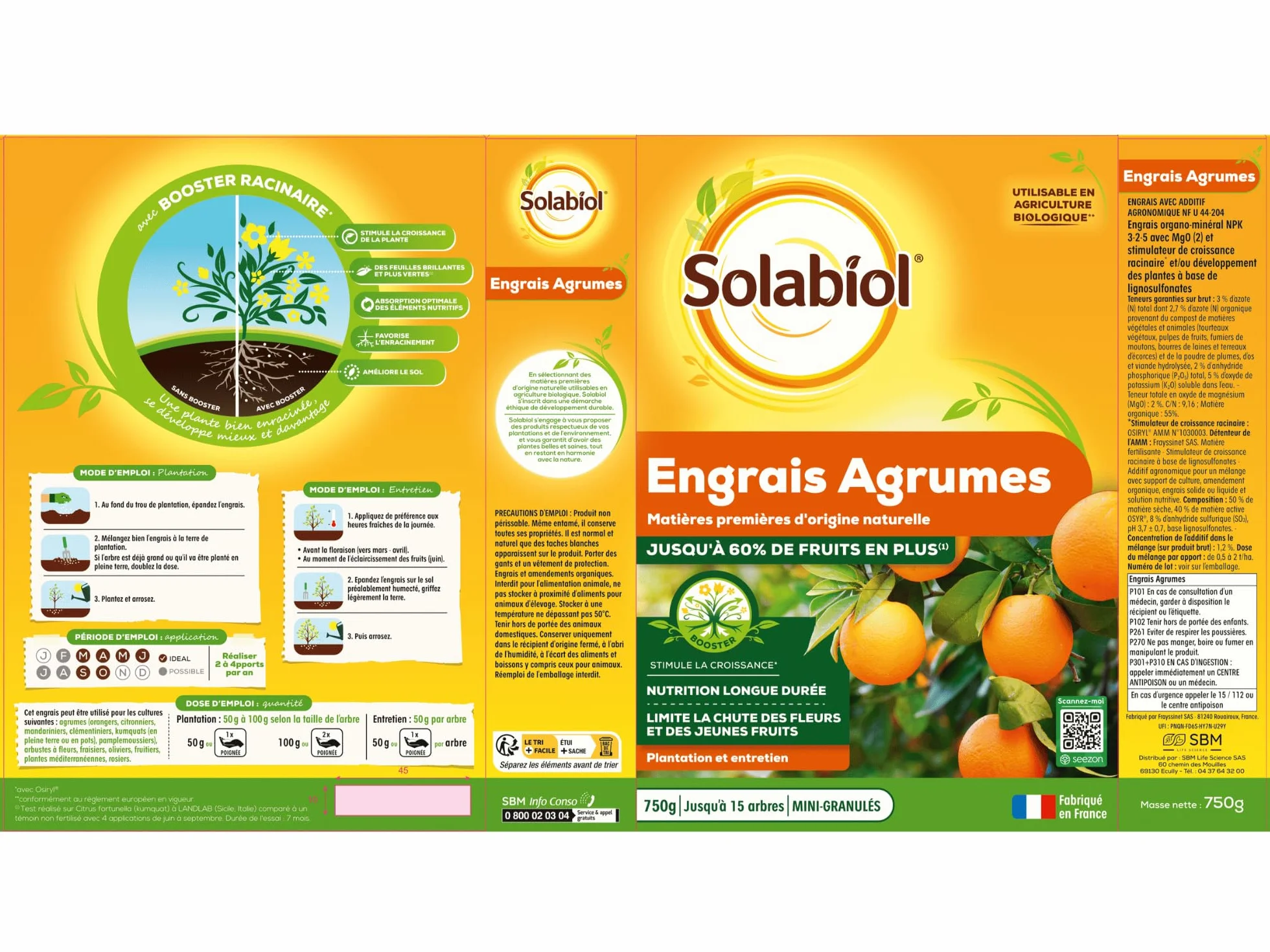 SOLABIOL Engrais Agrumes 750g - Favorise Fructification - Nutrition Longue Durée - Utilisable en Agriculture Biologique