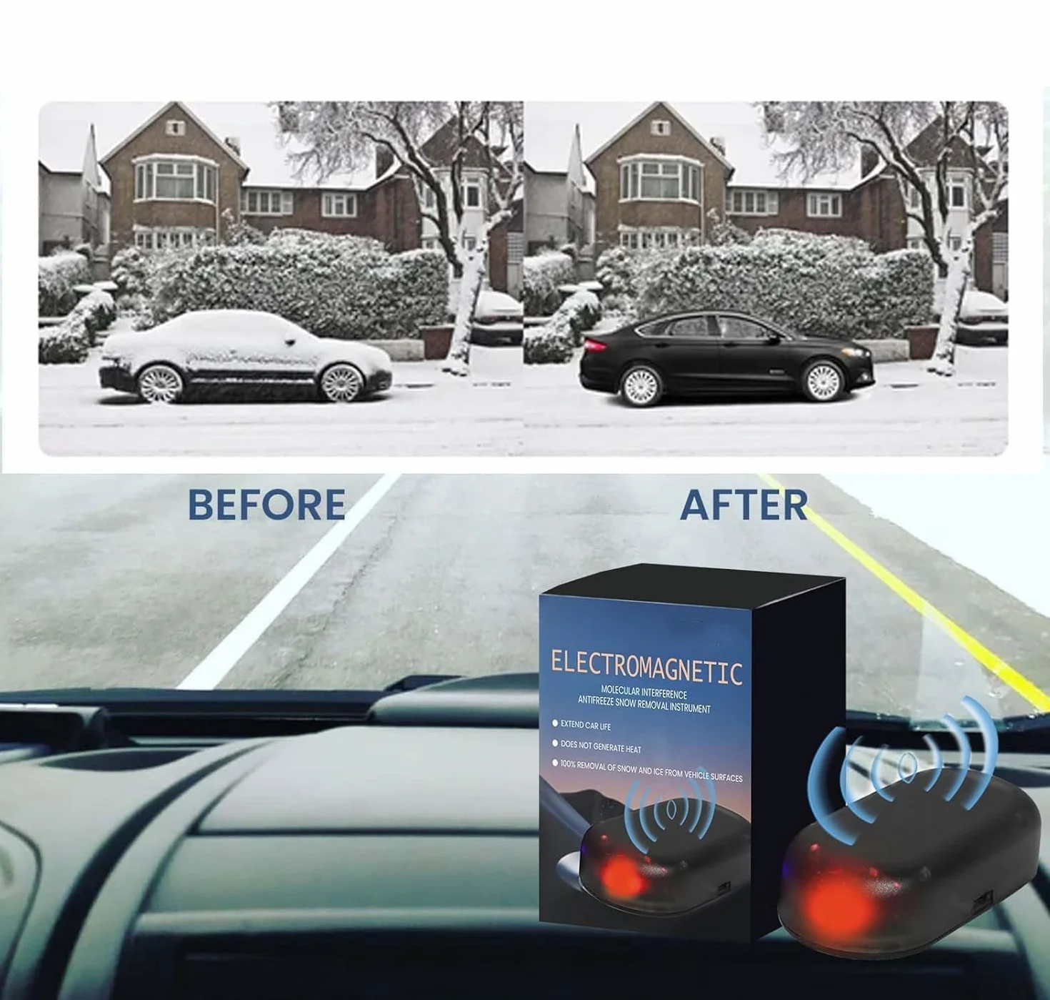 Dispositif de Déneigement Anti-Givre Électromagnétique pour Voiture, 3 Pièces