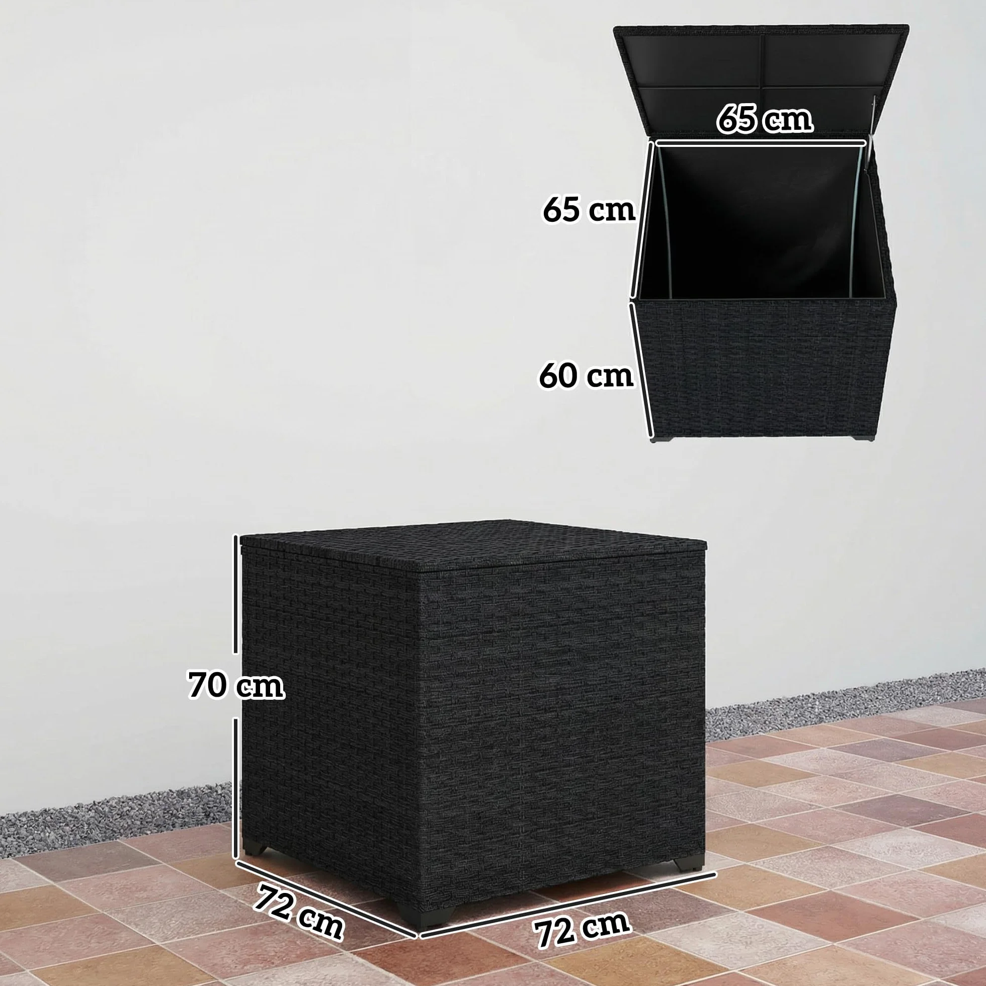 Outsunny Coffre de Jardin en Résine Tressée 253 L Imperméable, Rangement Extérieur 72 x 72 x 70 cm Noir