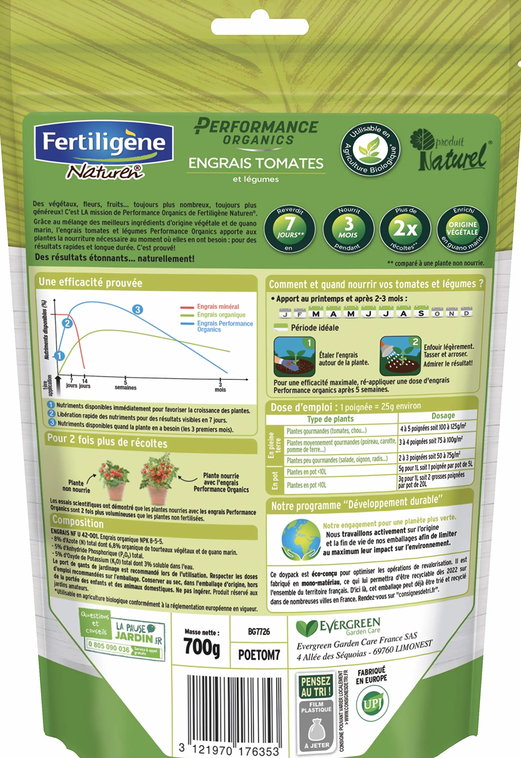 Engrais Granulés Performance Organics Tomates Légumes 700 g UAB FertiliGENE Naturen POETOM7