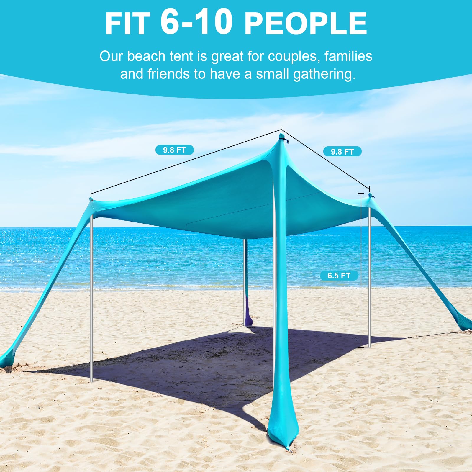 Light Blue 10x10 FT UPF50 Beach Sun Shade Tent