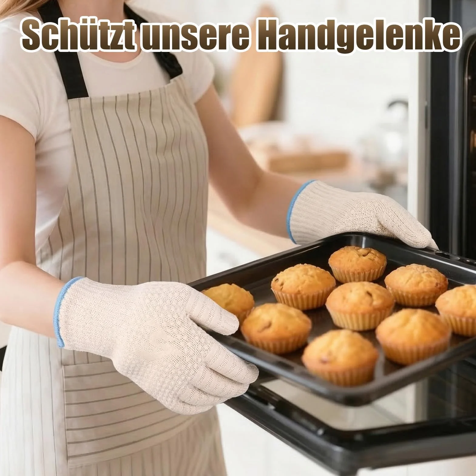 Gants Anti Chaleur Cuisine Silicone Antidérapants Barbecue Intérieur Extérieur Coton Tricoté Épais BBQ Gril Cuisson Four