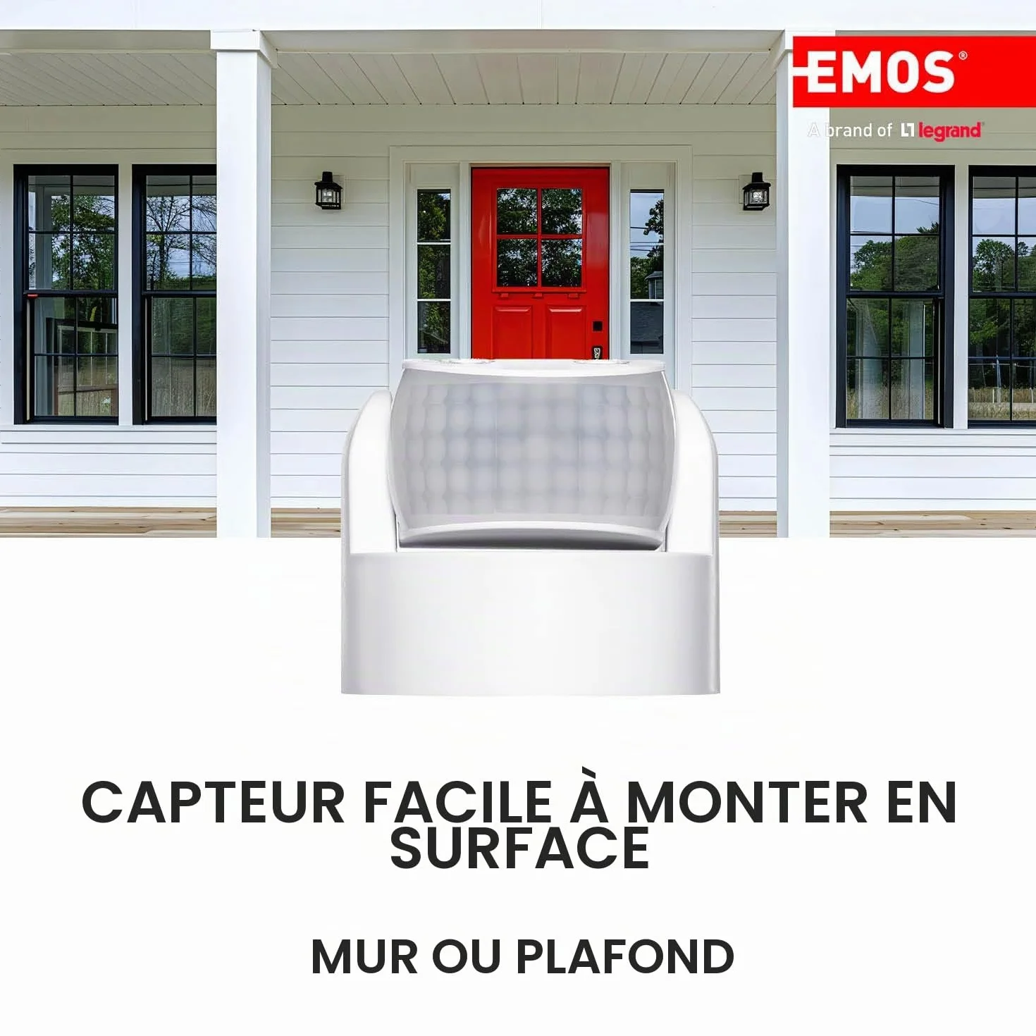 EMOS - Détecteur de mouvement infrarouge étanche - Portée 12 m - Sensibilité 3-2000 Lux - Angle de détection 180° - Durée de commutation 10 Sek à 15 Min - 230 V pour montage en surface