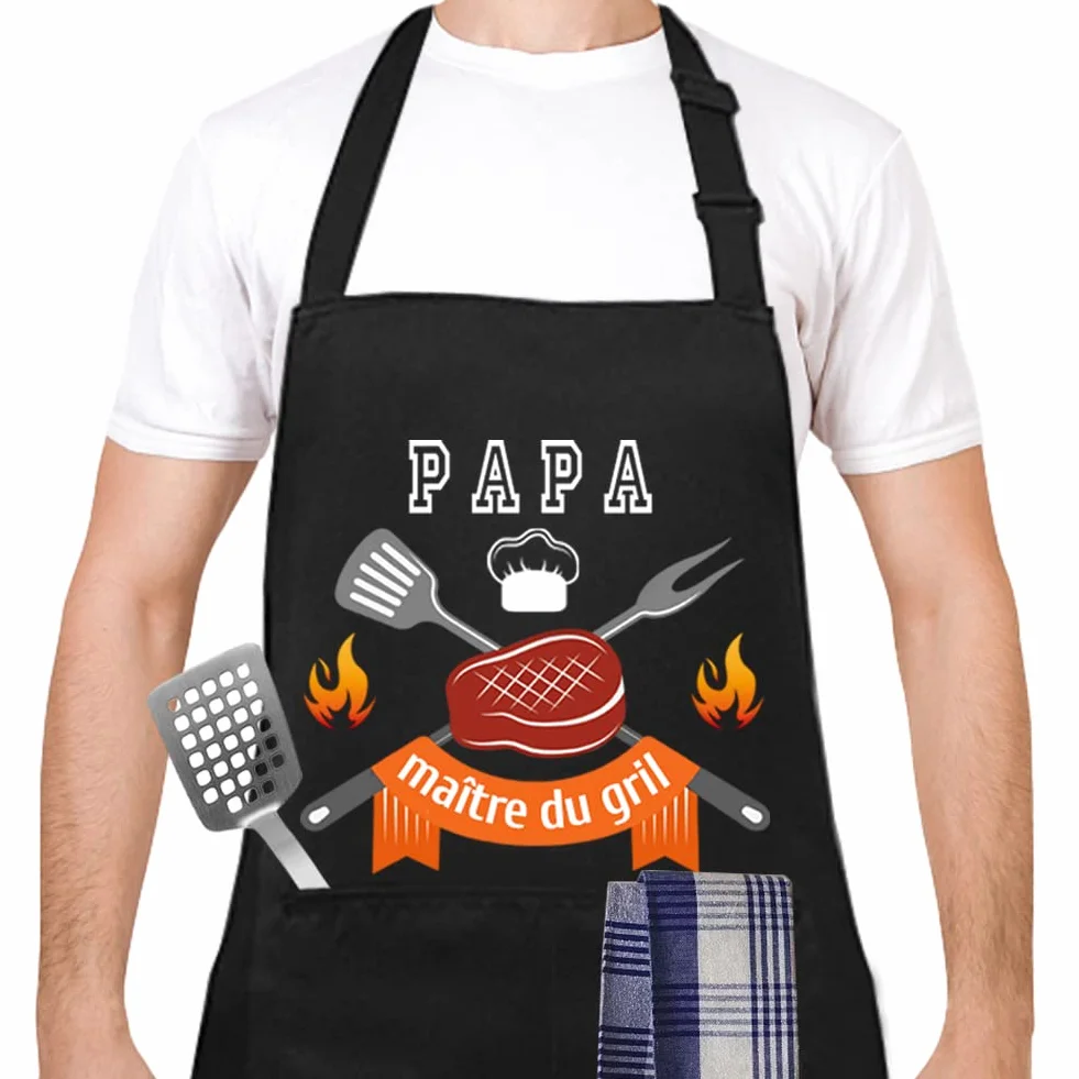 Yontree Tablier Barbecue Imperméable Homme Réglable 2 Poches Cuisine