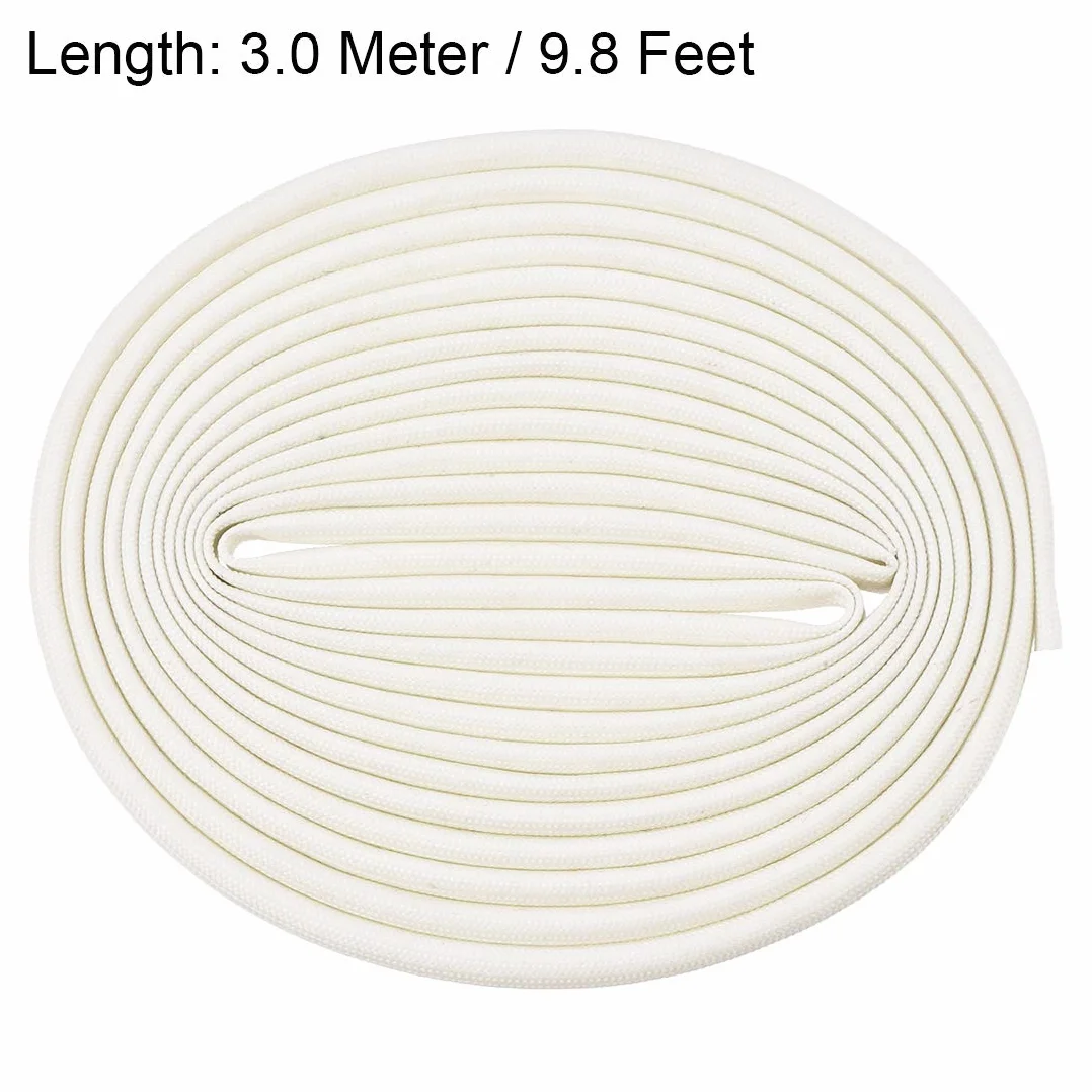 sourcing map Gaine Isolation Tresse 9.8Pied-4mm Haute Température Silicone Fibre Verre Manchon Blanc