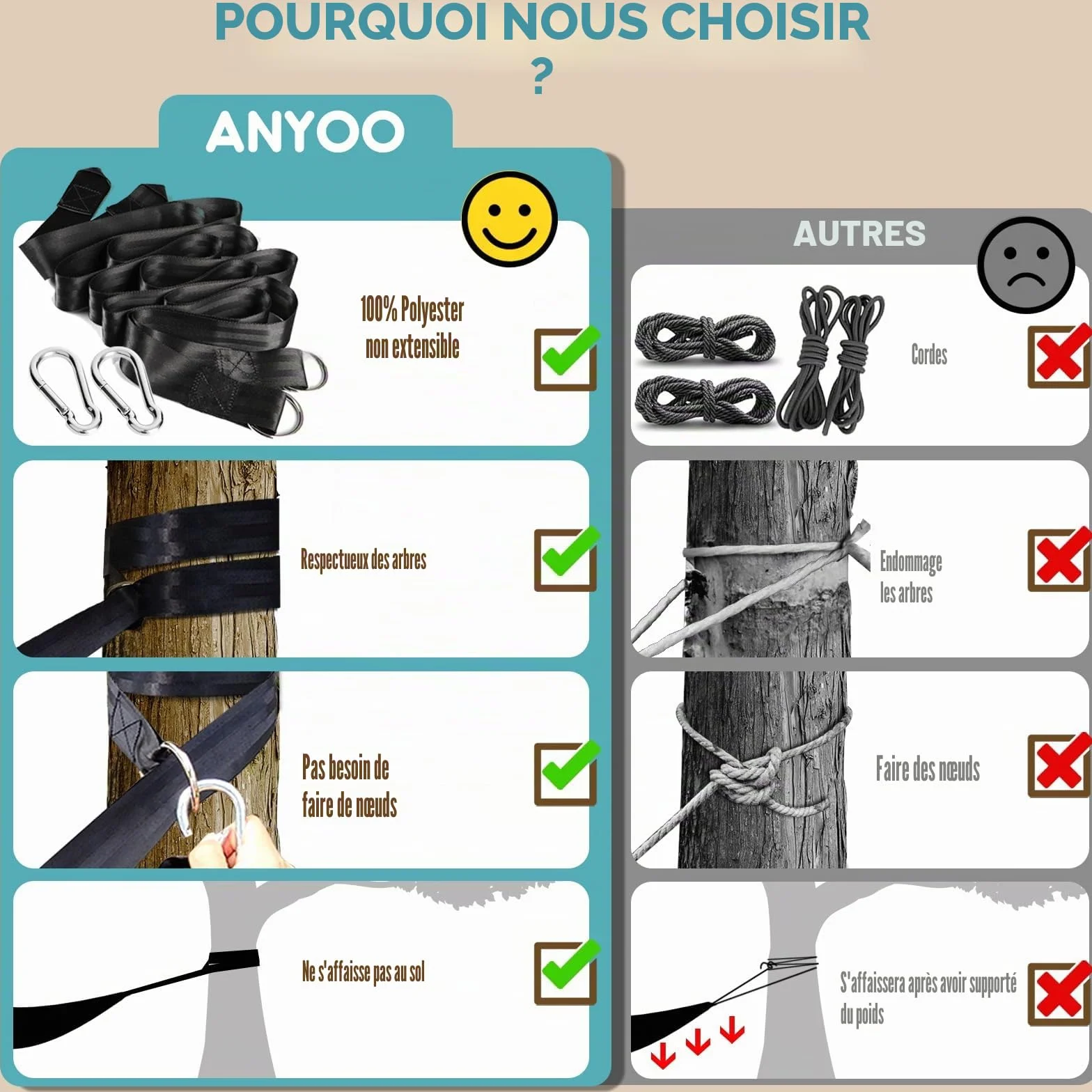 Anyoo Hamac de Jardin avec Tige en Bois courbée, Portable avec Ceinture, étui de Transport pour Extérieur