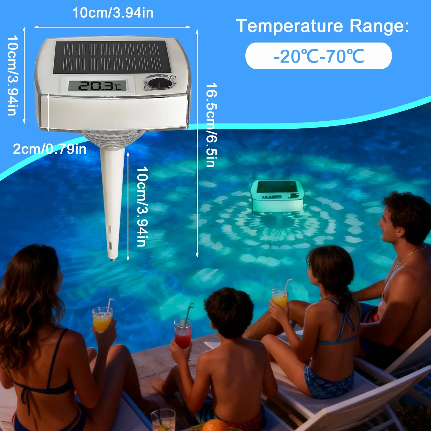 Thermomètre Piscine Solaire Flottant IP68 Écran LCD Numérique