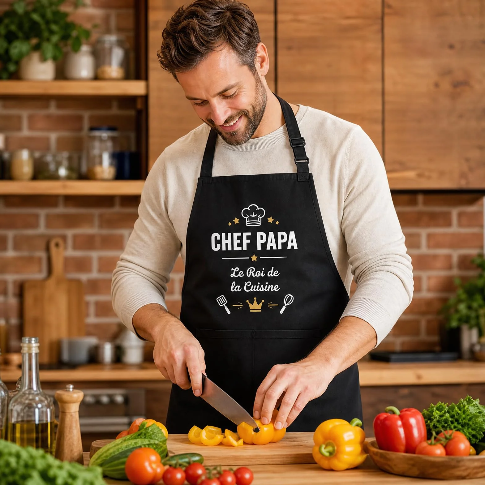 Tablier de Cuisine Homme Cadeau Fête des Pères Personnalisé Chef Papa