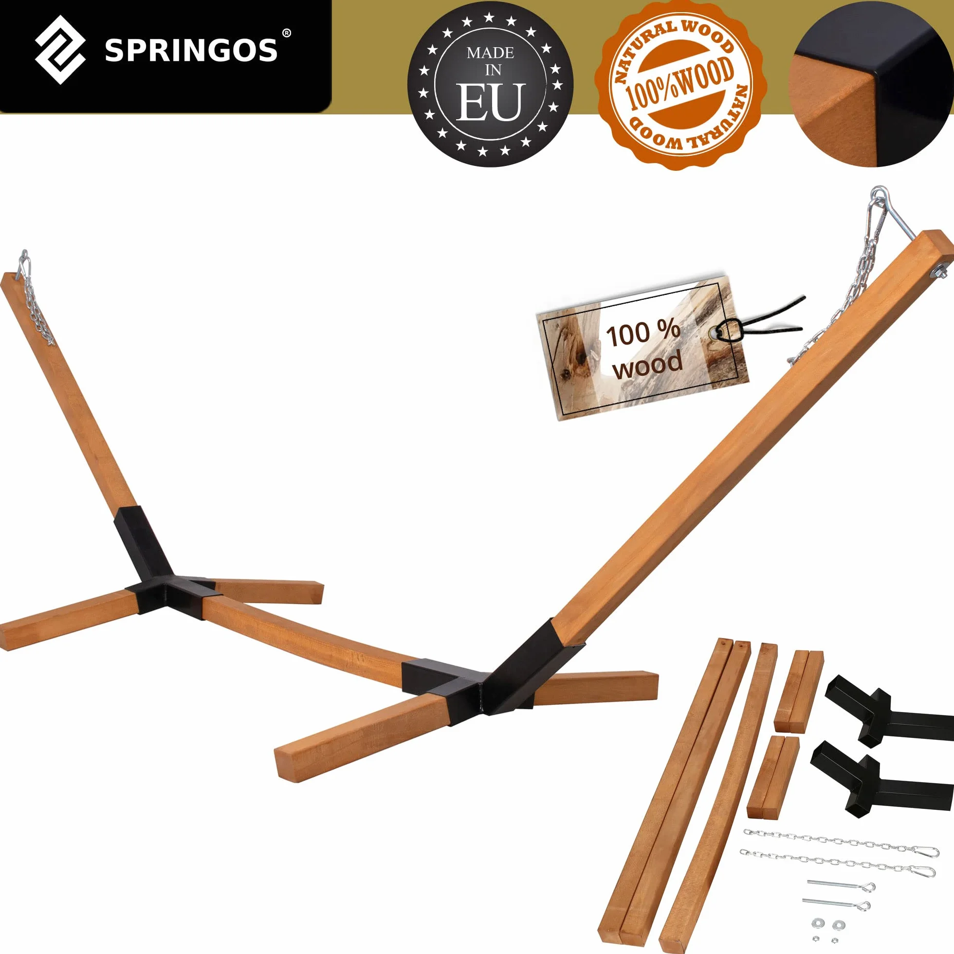 Support de hamac SPRINGOS 85 x 295 cm Bois Massif Charge Max. 150 kg
