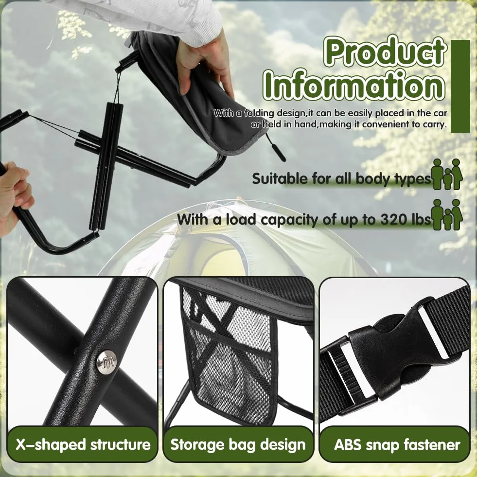 Tabouret de camping pliable 31 cm avec sac de rangement noir