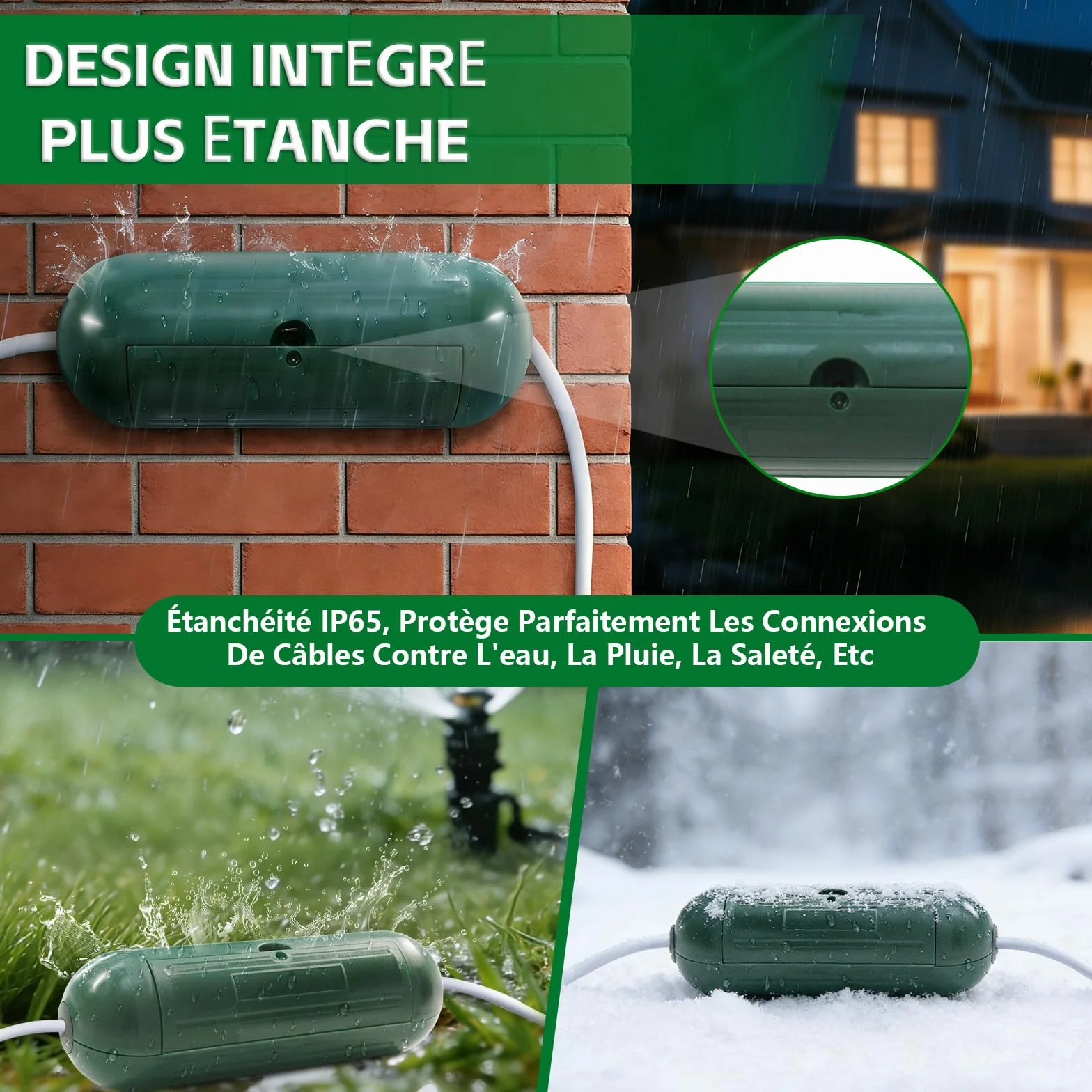 Boîtier Électrique Étanche IP55 | Protection Prise Extérieure Antichoc | Boîte Verte pour Rallonges (20.5x12.5x8cm) | adapté pour une utilisation en intérieur et dans des espaces extérieurs couverts