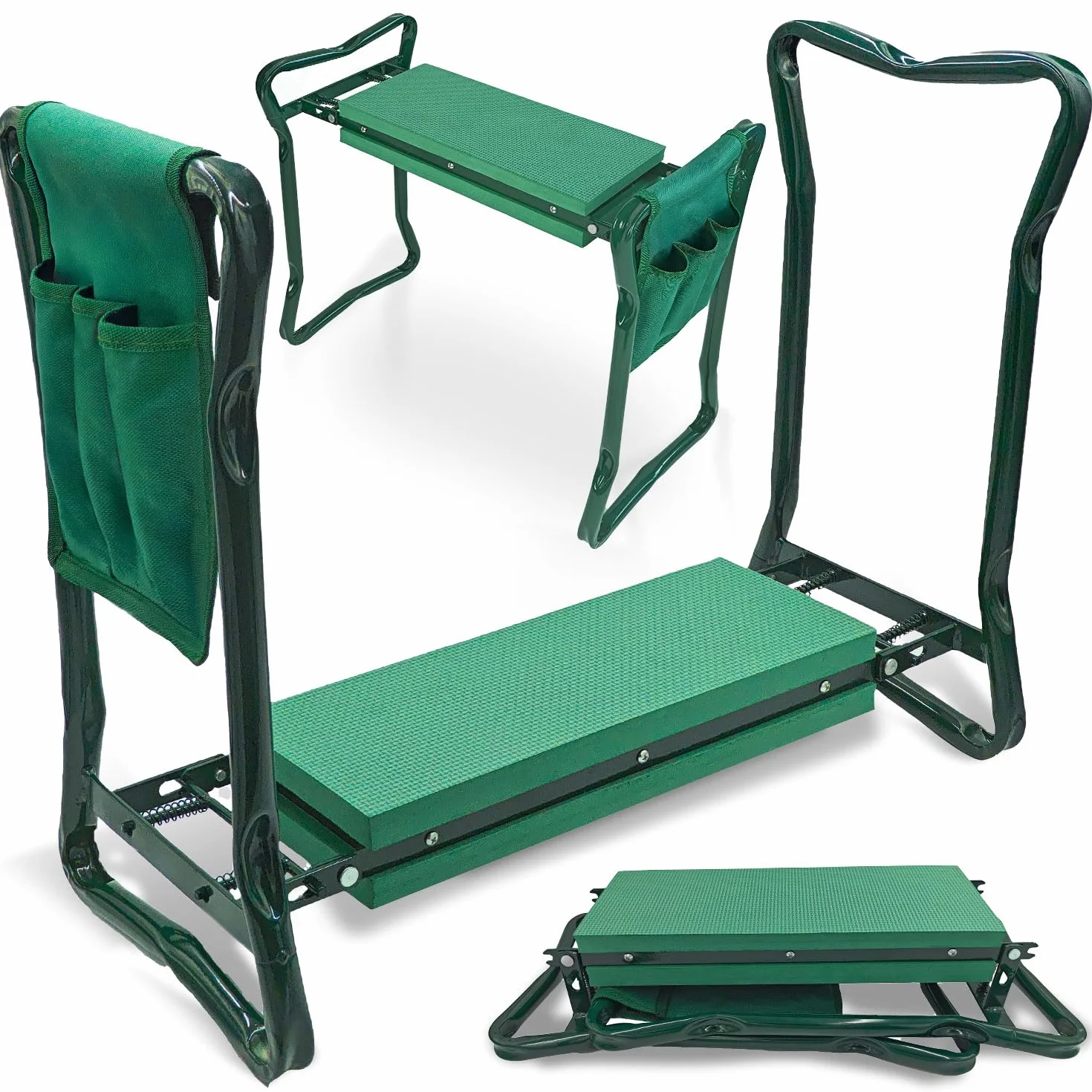 Genouillères de jardin pliables et tabouret 3 en 1 Vert 60 x 27 x 49 cm