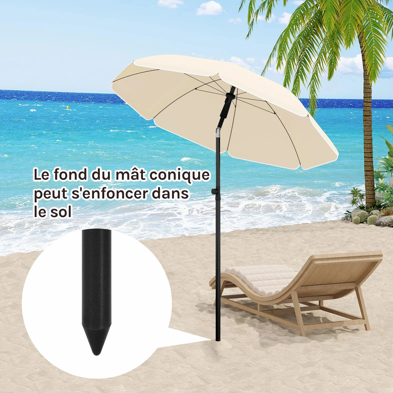 WOLTU Parasol de Jardin Extérieur Anti-UV φ 135 cm Beige, Inclinable et Hauteur Réglable