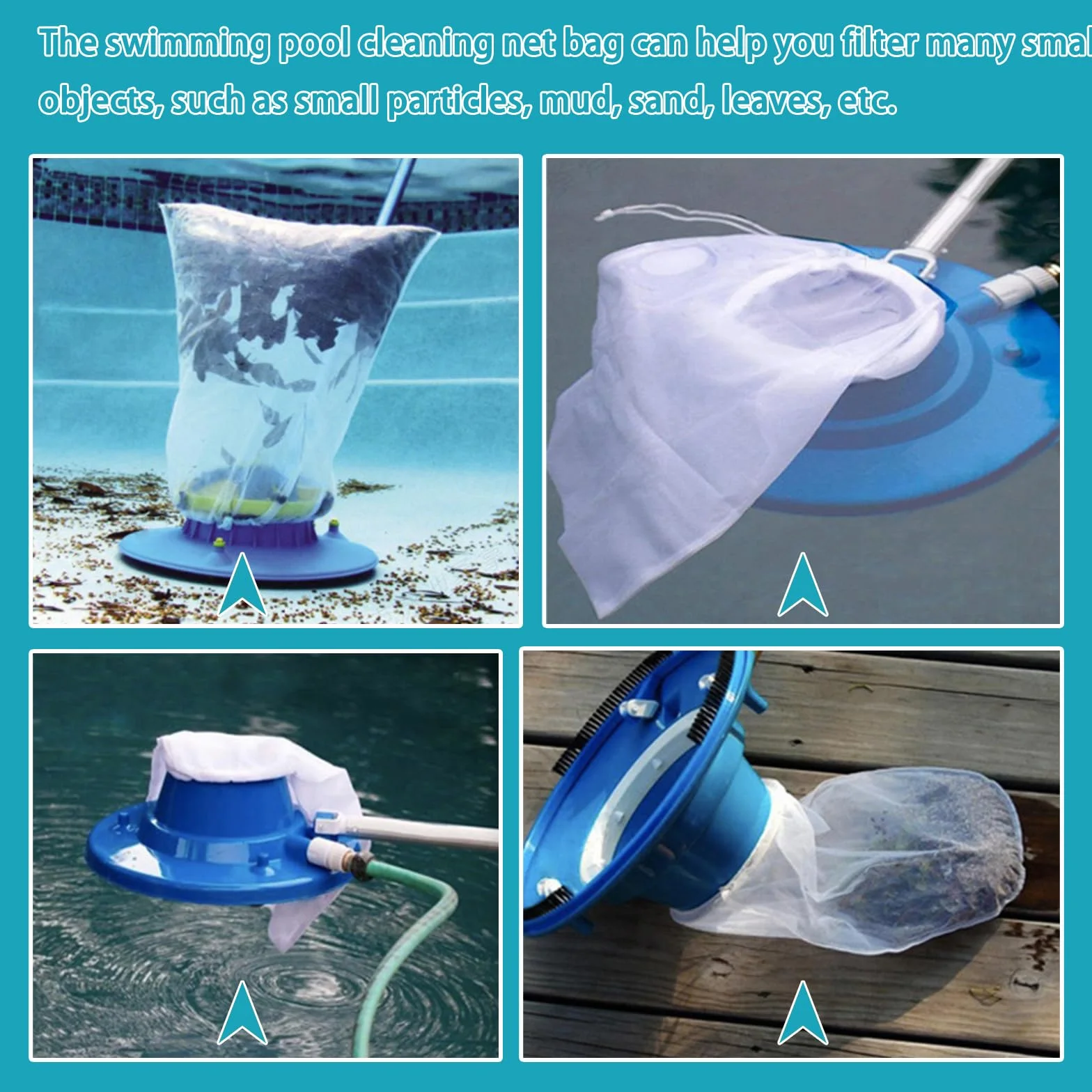 Sacs de récupération pour aspirateur de piscine, lot de 10, en filet avec cordon de serrage