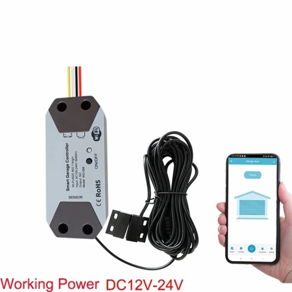Contrôleur intelligent d'ouverture de porte de garage TUYA 12-24 V avec capteur magnétique, accès à distance sans fil, intégration vocale, notifications d'état de porte en temps réel, fonctionnalités