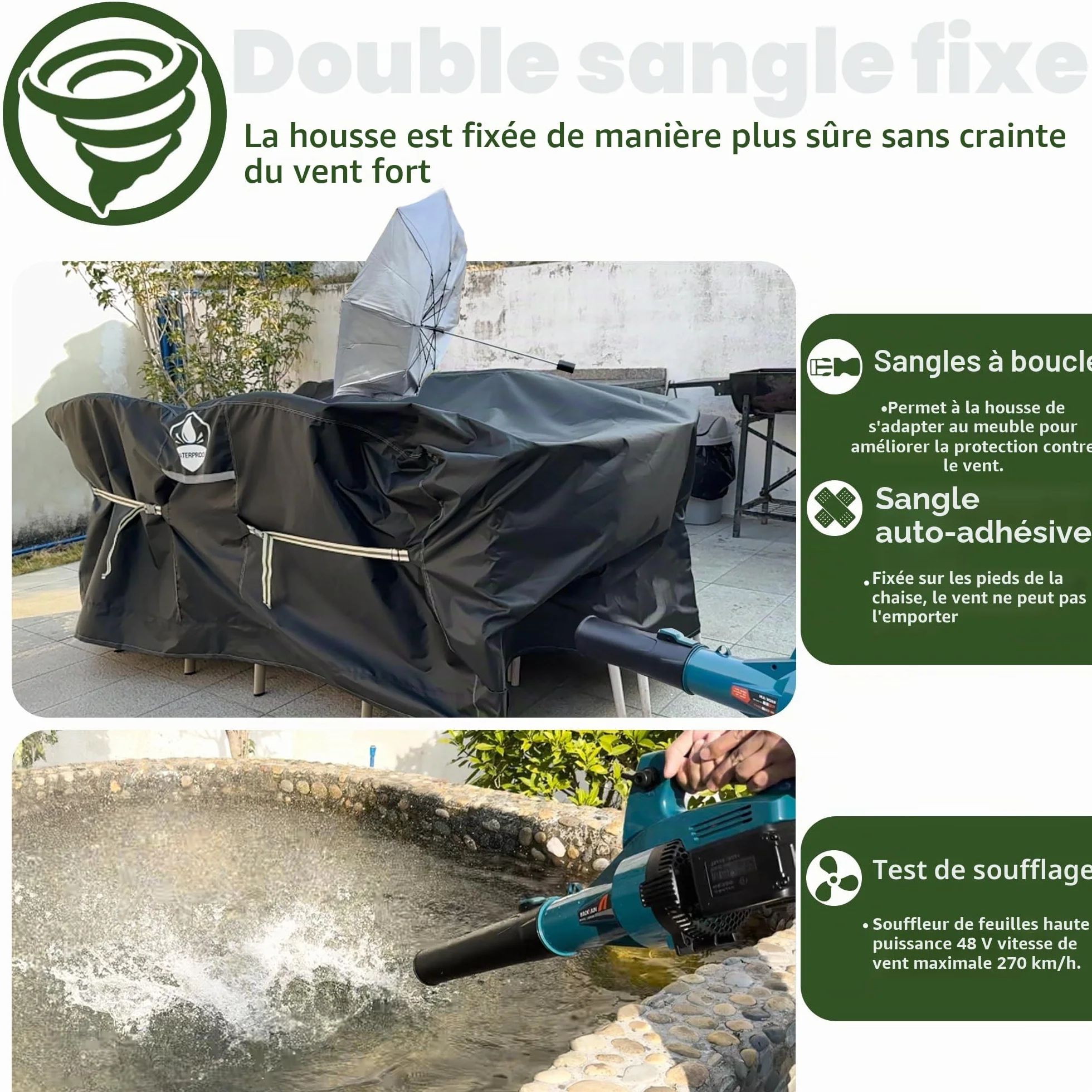 Housse imperméable pour meubles de jardin 110x110x74 cm 420D Oxford avec aération
