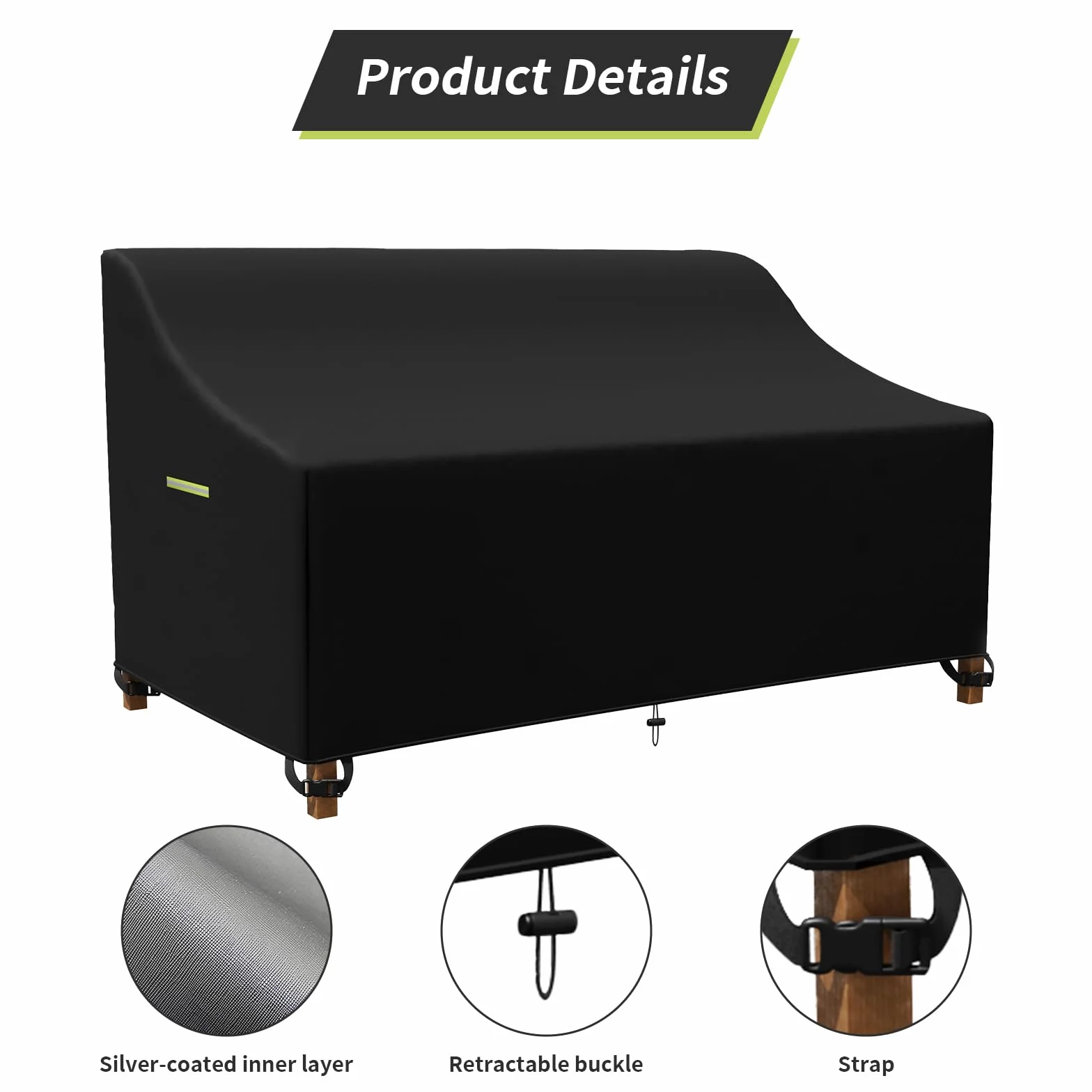 Housse de protection pour banc de jardin 135x67x65/91 cm Oxford 600D imperméable anti-UV 2 places