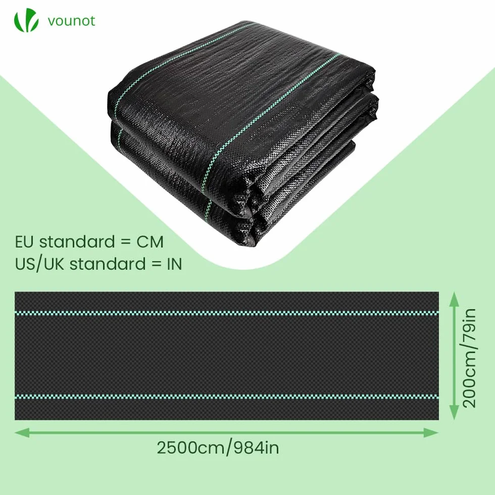 VOUNOT® Toile de Paillage 2Mx25M Géotextile Anti-UV 100g/m2 Fibres de Polypropylène Tissées