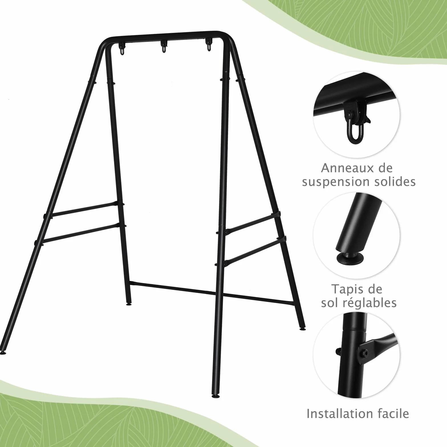 LEADZM Support Hamac Portable Double Barre Transversale 133×137×180 cm