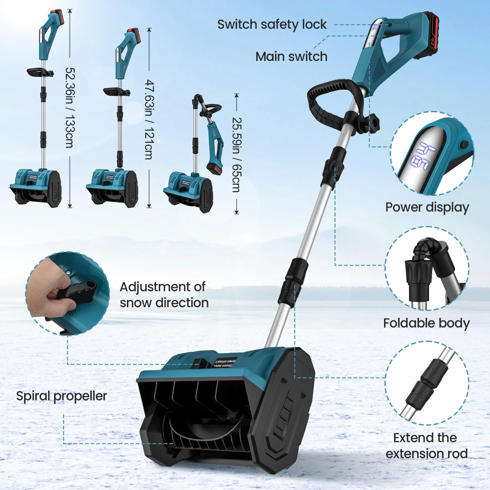 Makita 18V Fraise à Neige sans Fil Pliable Moteur Brushless Écran LCD Largeur 33cm Hauteur 20cm