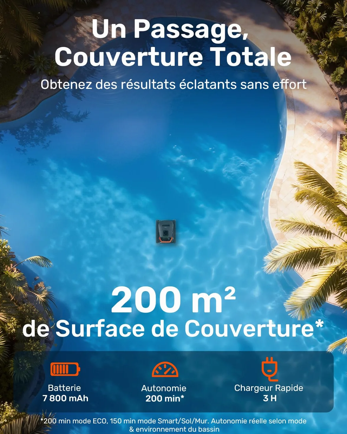 Gosvor LiteVac G1 Robot Piscine Sans Fil Fond et Parois, Navigation WavePath, Filtration 3 μm, 4-en-1, Aspiration 15 000 L/h, Contrôle App, jusqu'à 200 m²