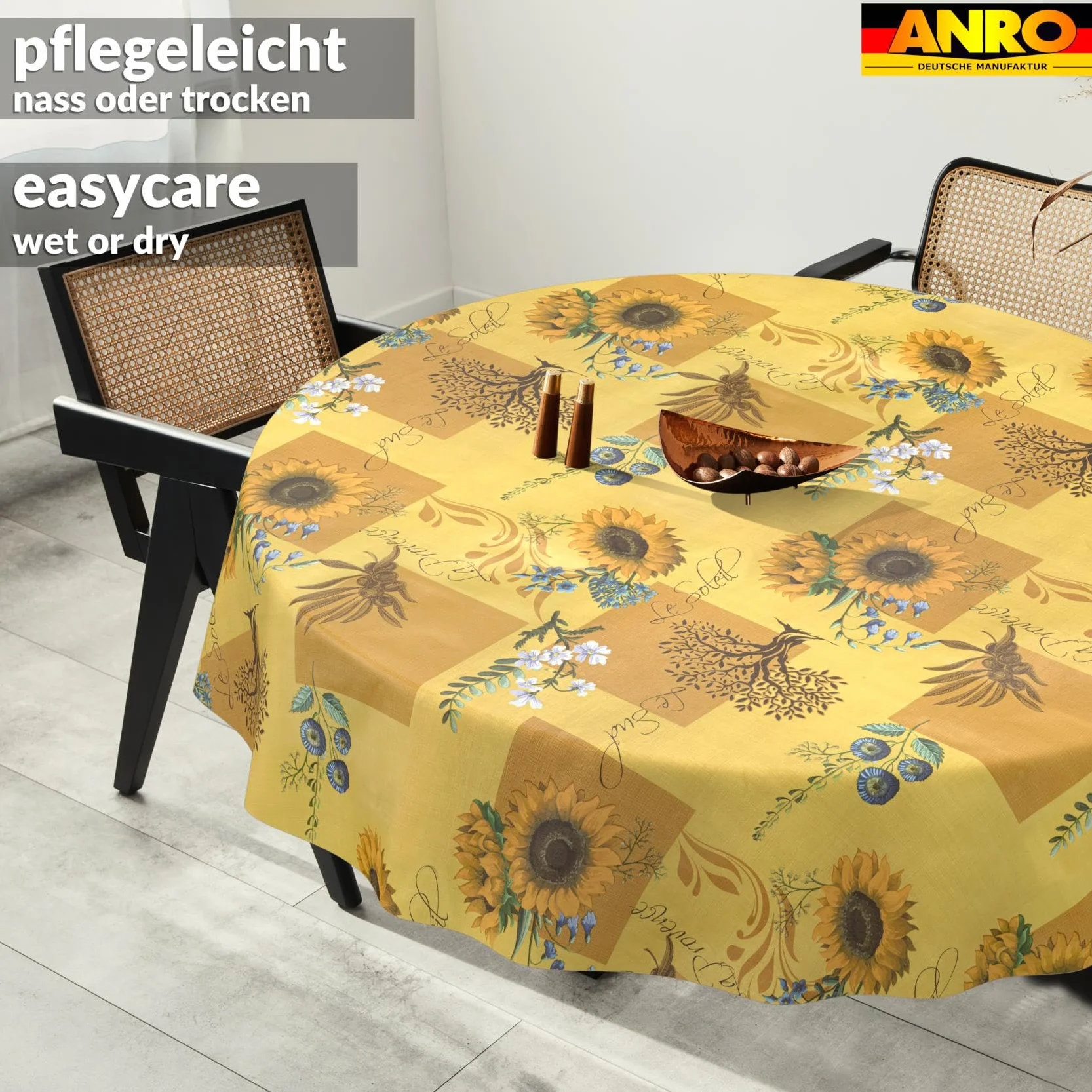 Nappe en Toile cirée Lavable imperméable Effet Lotus Motif Tournesol Ronde 140 cm