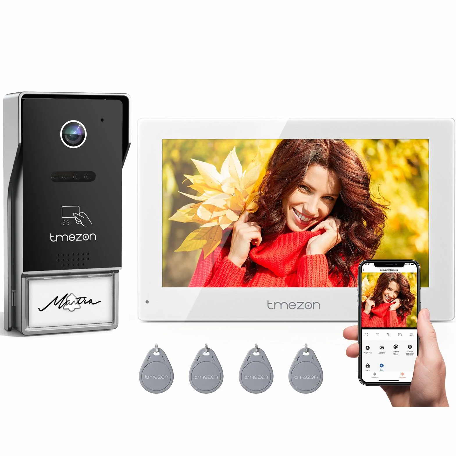 TMEZON Y73 Visiophone Connecté Filaire 2 Fils 7" Écran Couleur TFT LCD 1080P WiFi Portier Vidéo RFID