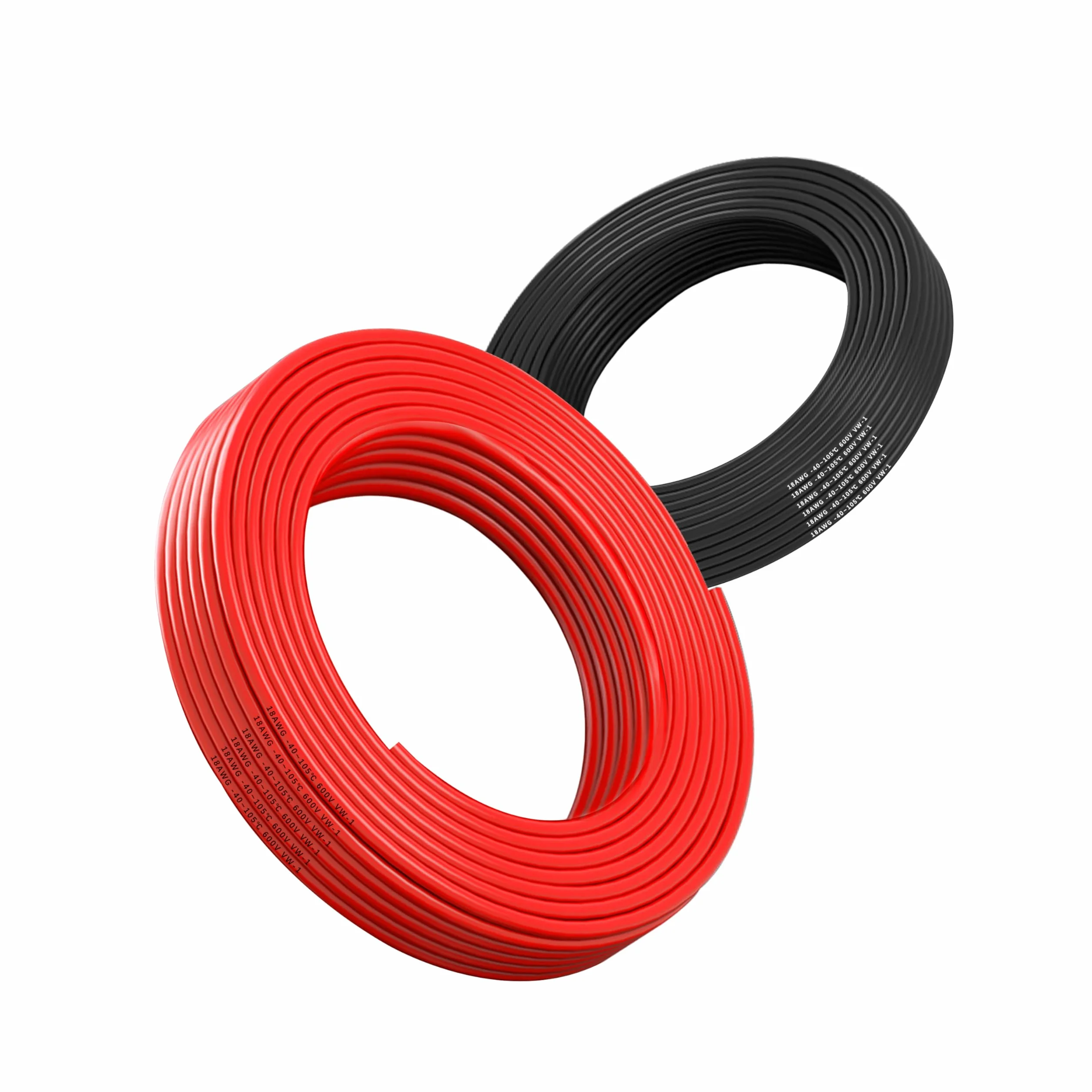 Câble électrique 18AWG 0,75mm² 2×5M, câble flexible rouge noir, câble en cuivre étamé sans oxygène résistant à haute température 600V pour batterie de voiture, lampe LED, panneau solaire (18/2-5M).