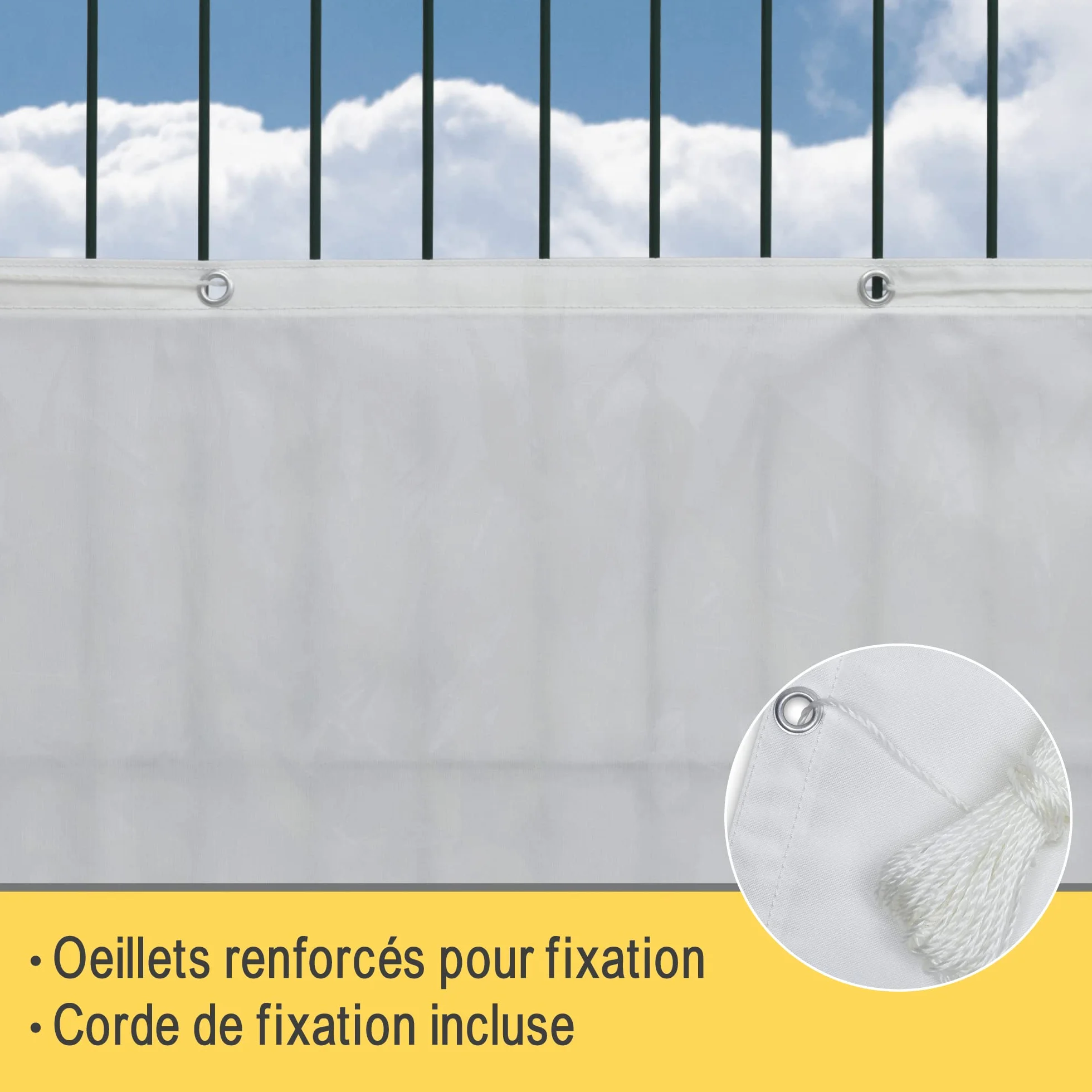 Sol Royal Brise Vue Balcon Extérieur PES SolVision PB2 90x300 cm Blanc Protection UV 160 g/m²