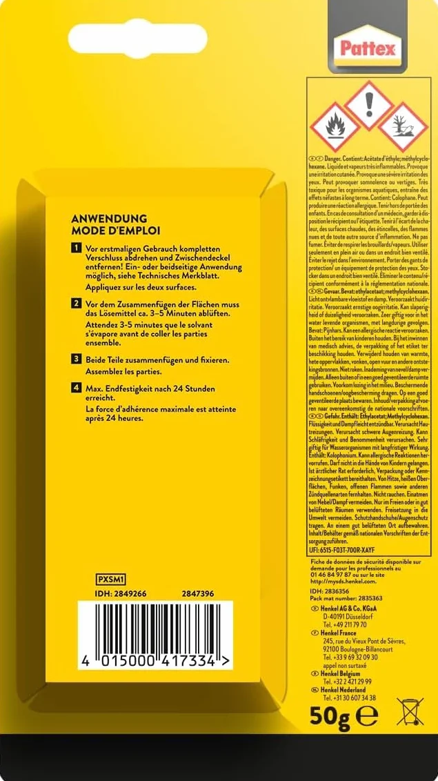 Pattex Colle contact type néoprène- Formule Gel tous matériaux- tube 50 gr
