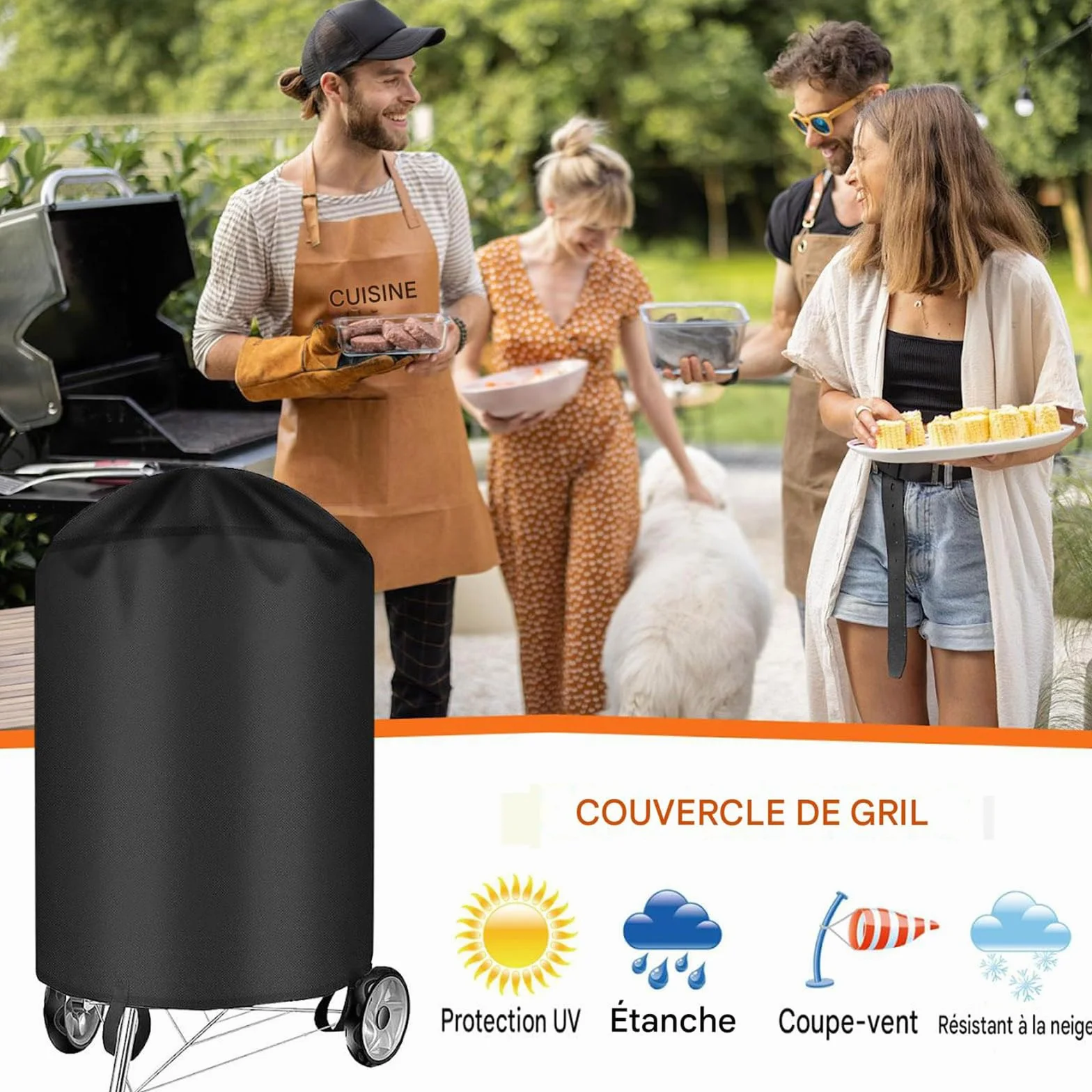 Housse de Protection pour Barbecue Weber 57 cm, 600D Oxford imperméable, Ø71x68 cm