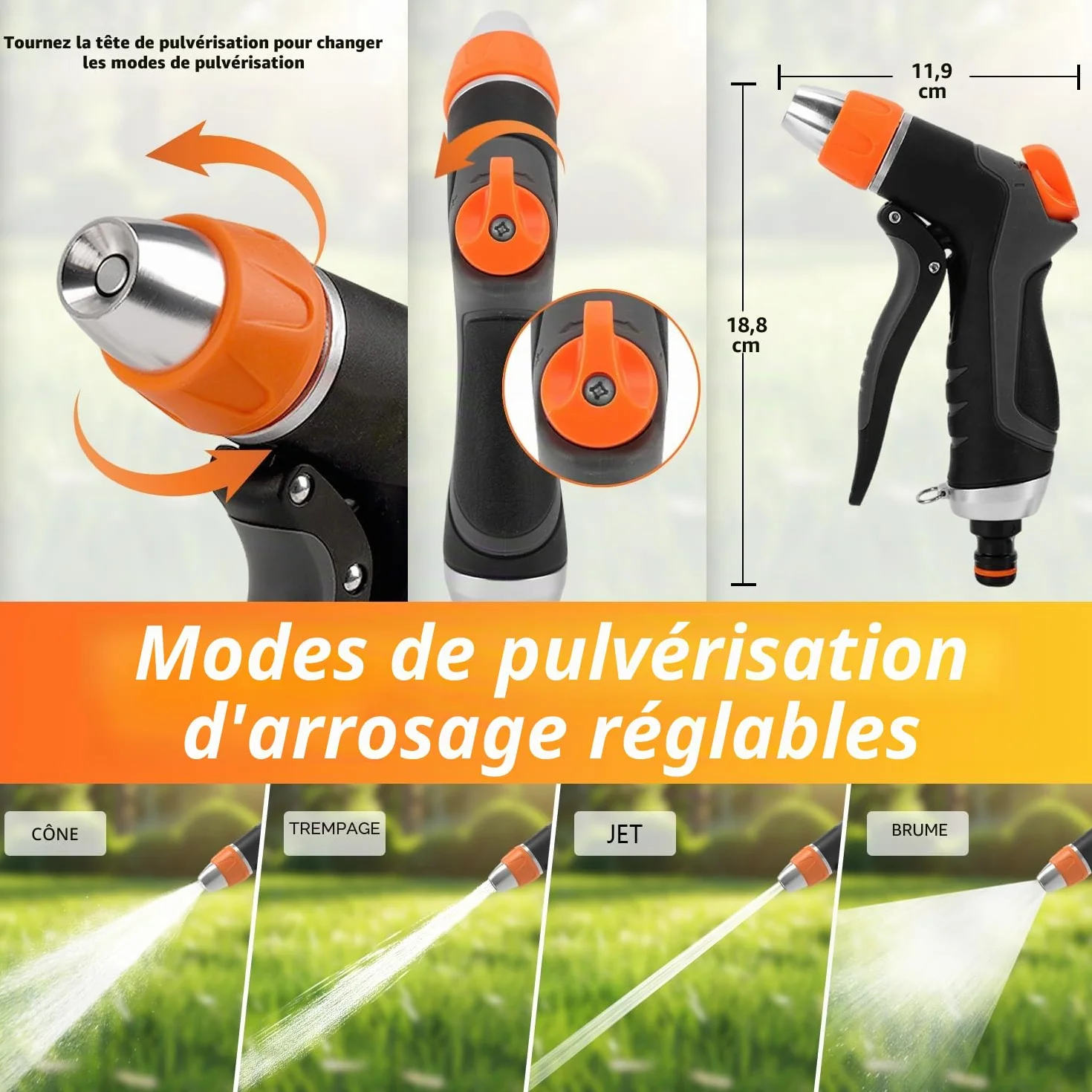 Hoofun Pistolet d'arrosage Haute Pression 10 Modes 2 Modes, Pulvérisateur Multifonctionnel pour Lavage Voiture Jardin Animaux Plantes