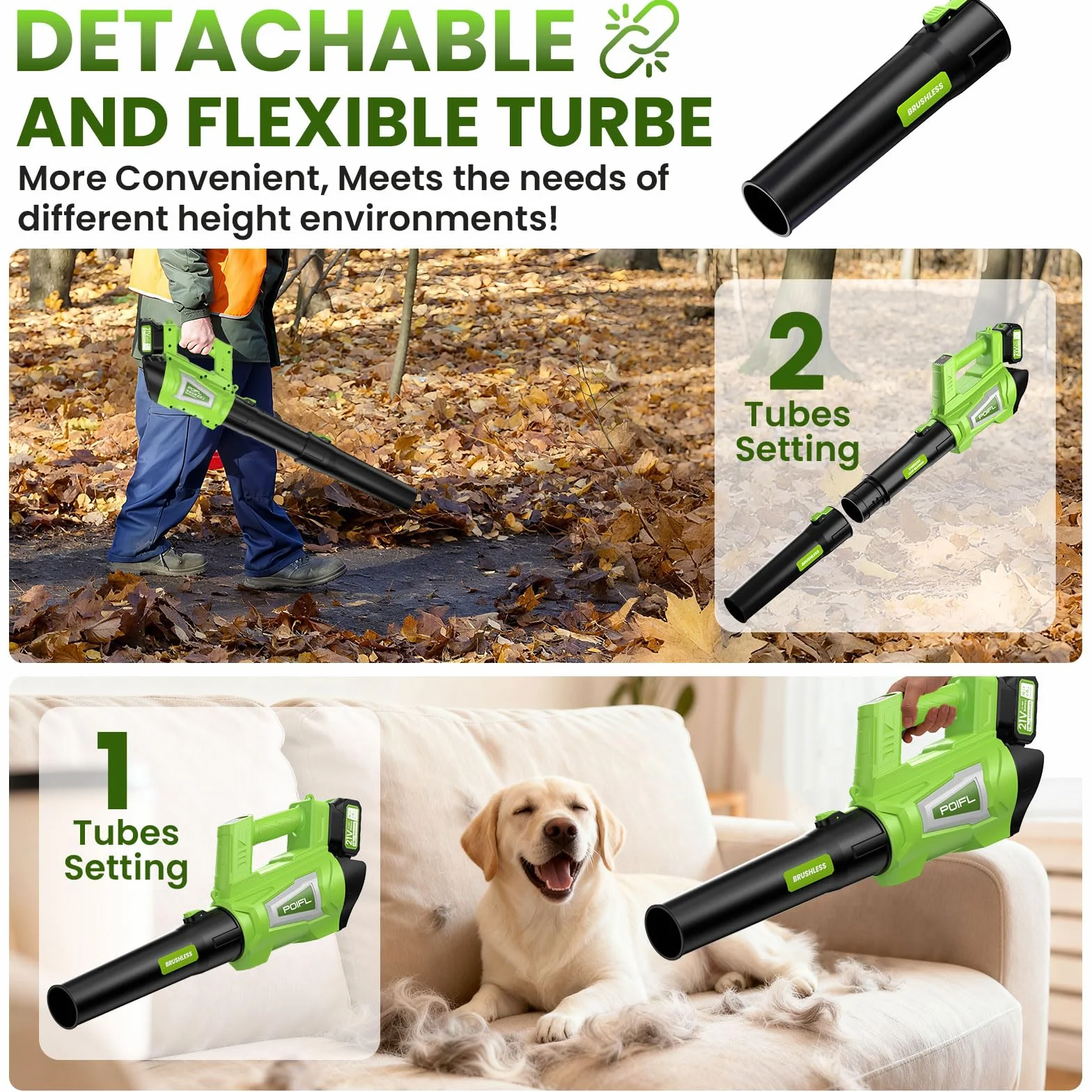 Souffleur de Feuilles sans Fil 1200W, 780 m³/h, 245 km/h, 2x4000 mAh