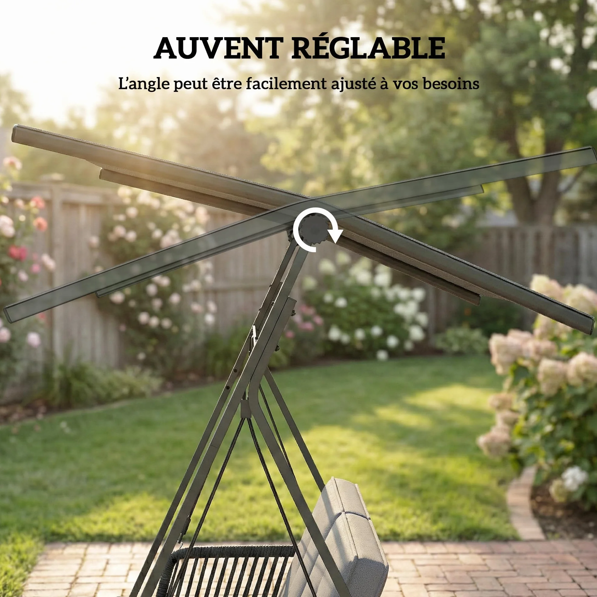 Outsunny Balancelle de Jardin 2 Places Résine Tressée Toit Réglable Coussin Épais Cadre Acier Charge 240 kg Gris 150x128x168cm