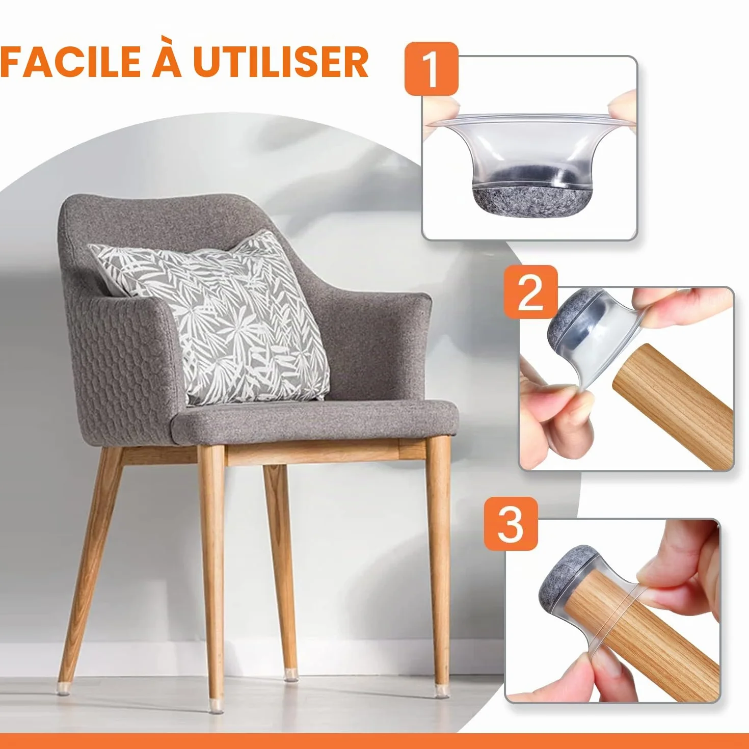 32pièces GICUNK Nouveau Protection Pied de Chaise, Protège Pied de Chaise, Protections de Sol en Silicone Transparent pour Pieds de Chaise avec Patins en Feutre (Fit:13-22.9 mm)