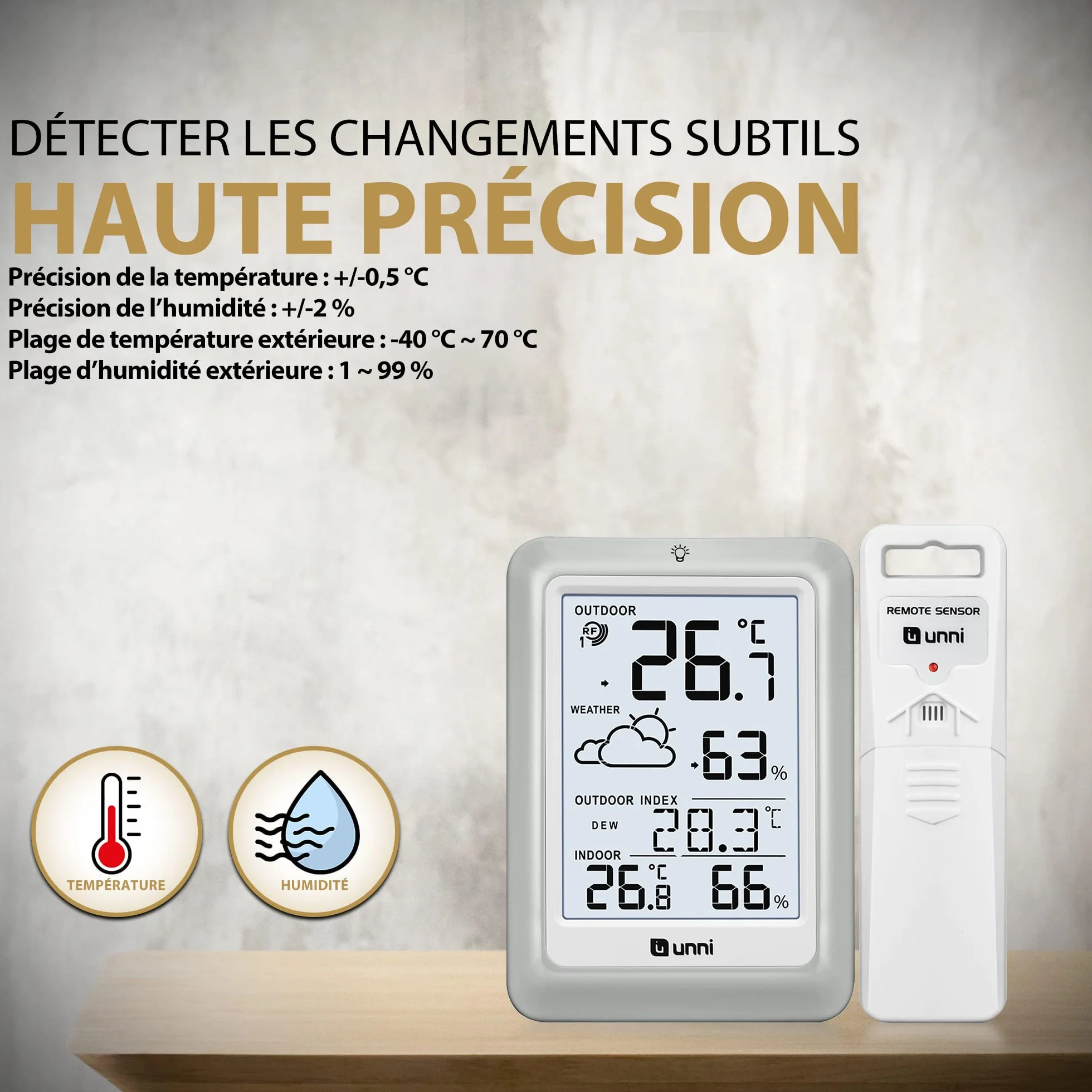 Station Météo Sans Fil Numérique Thermomètre Hygromètre Intérieur Extérieur avec Capteur 100m