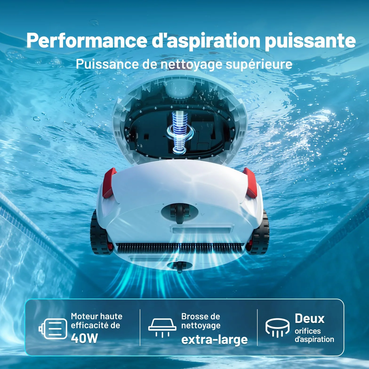 VONKO P10 Robot Piscine sans Fil, Aspirateur Automatique Piscine Hors Sol, Autonomie 100 Min, Blanc ivoire