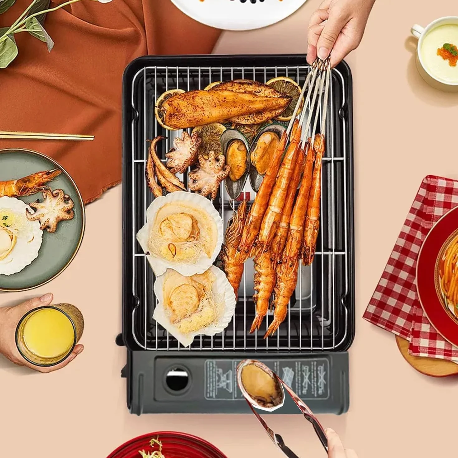 SMH LINE Kit barbecue à gaz 2 en 1 - Barbecue de camping portable avec grille et accessoires