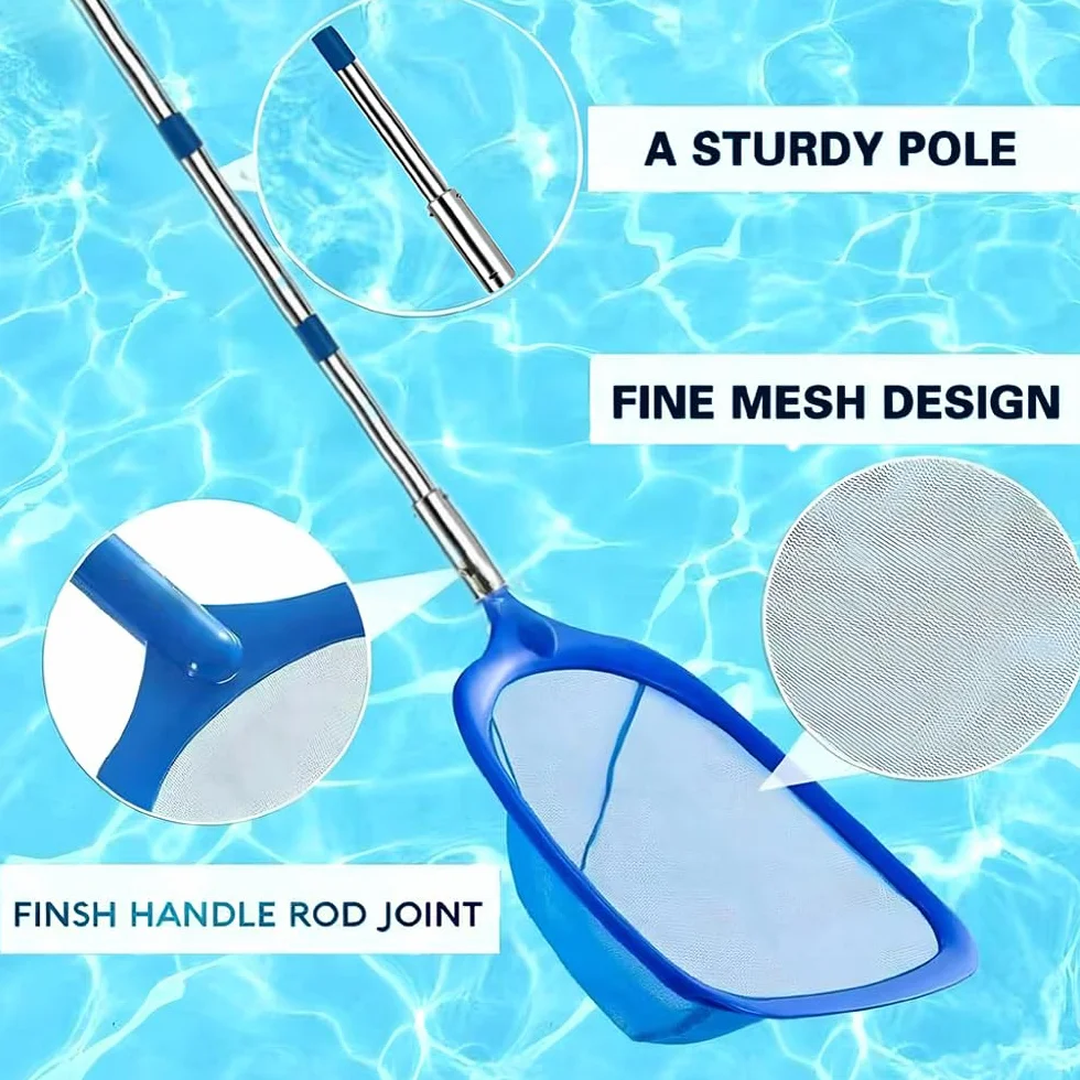 Épuisette de piscine avec manche télescopique 220 cm et brosse - Kit de nettoyage à mailles fines pour piscine, spa, bassin